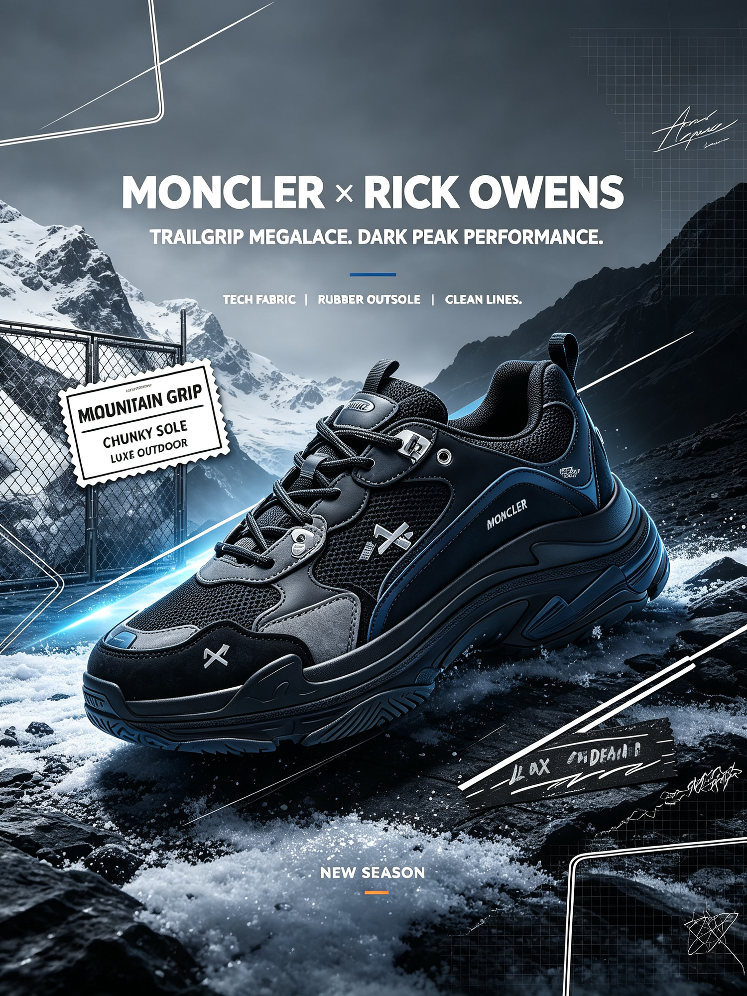 Moncler x Rick Owens Trailgrip Megalace Sneakers