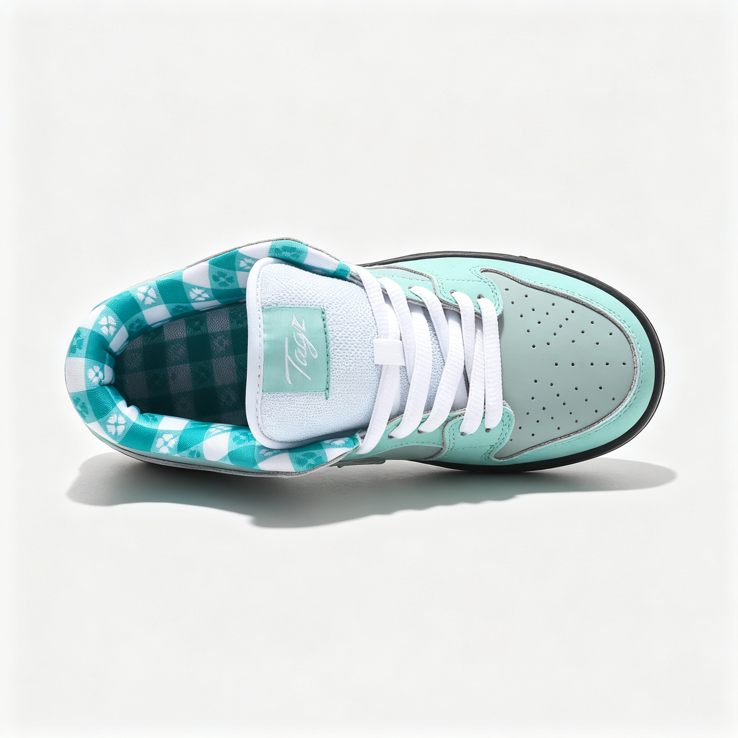 Nike Dunk Low Custom — Tiffany Mint / Silver / Double Swoosh / Black Midsole