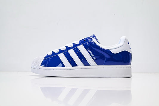 adidas Originals Superstar – Glossy Royal Blue Patent with White 3-Stripes Shell Toe