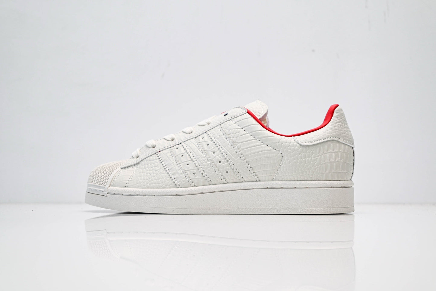 adidas Originals Superstar – White Croc-Embossed Upper with Red Lining & White Shell Toe