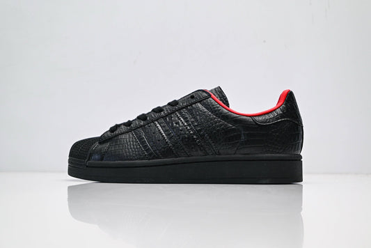 adidas Originals Superstar – Black Croc-Embossed Upper with Red Lining & White Shell Toe