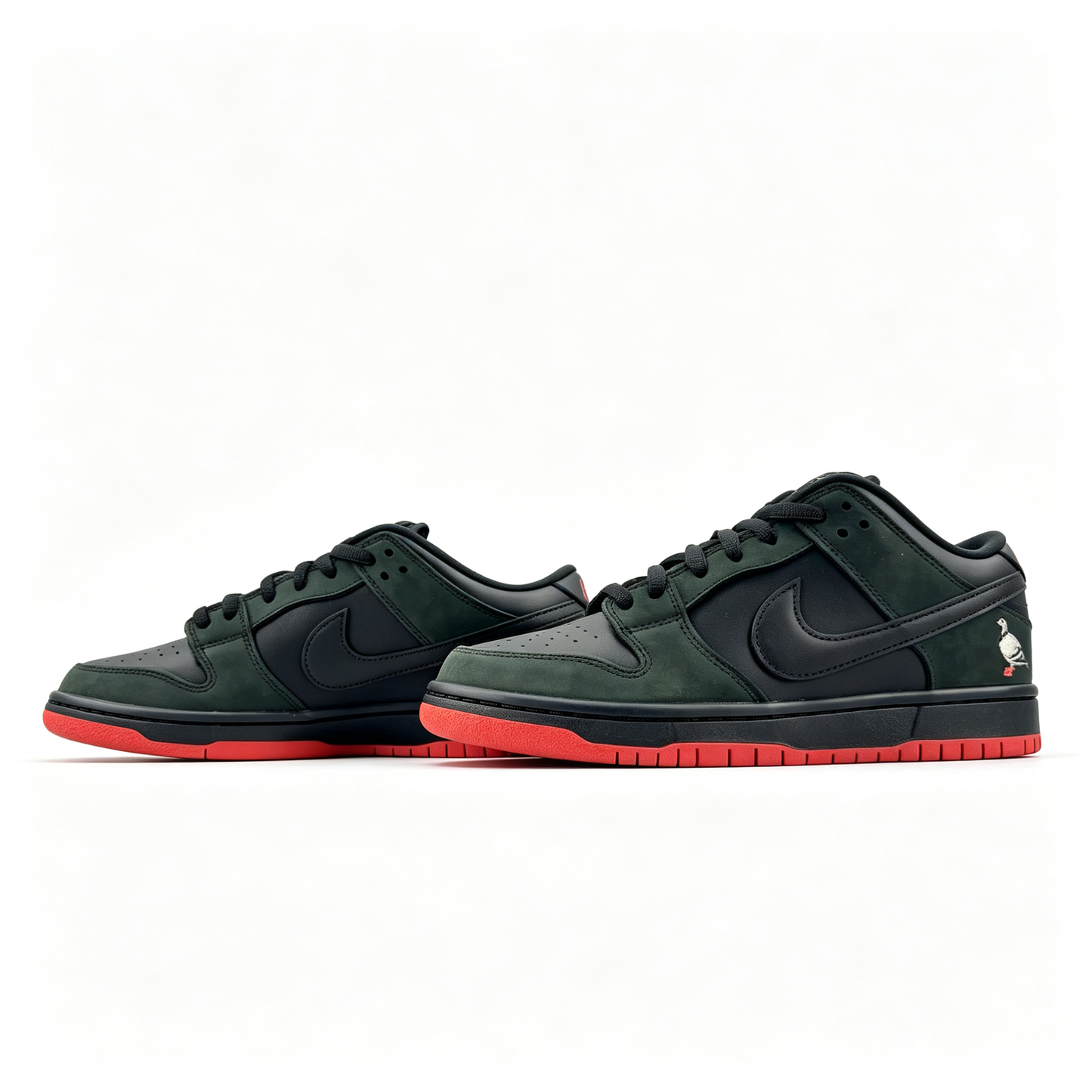 Nike Dunk Low Custom — Dark Forest Green / Black / Red Pigeon Embroidery