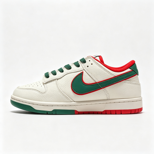 Nike Dunk Low 'World Cup' – Custom Off-White, Green Swoosh & Red Trim Sneakers
