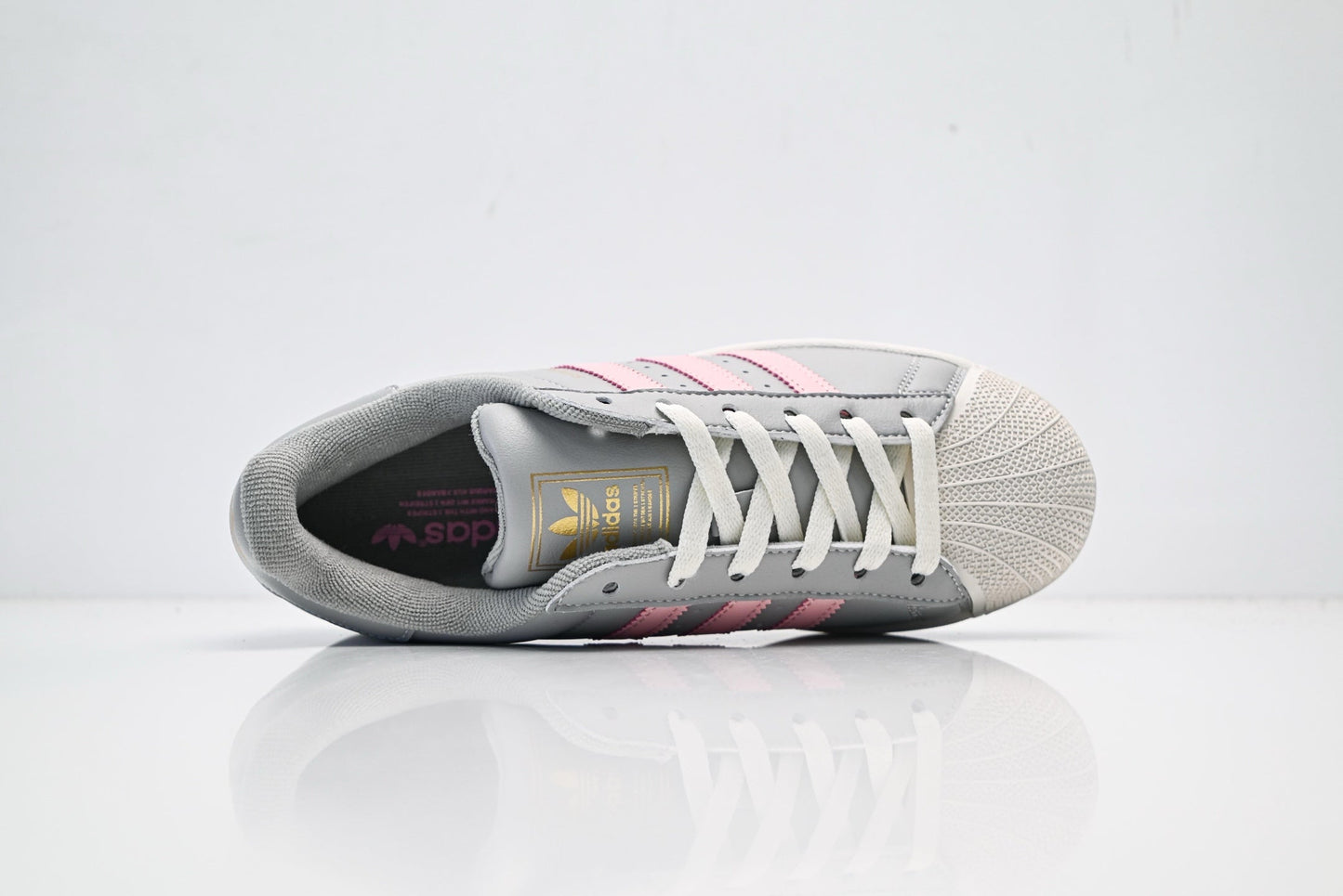 adidas Originals Superstar — Light Gray & Pink 3-Stripes | Off-White Shell Toe