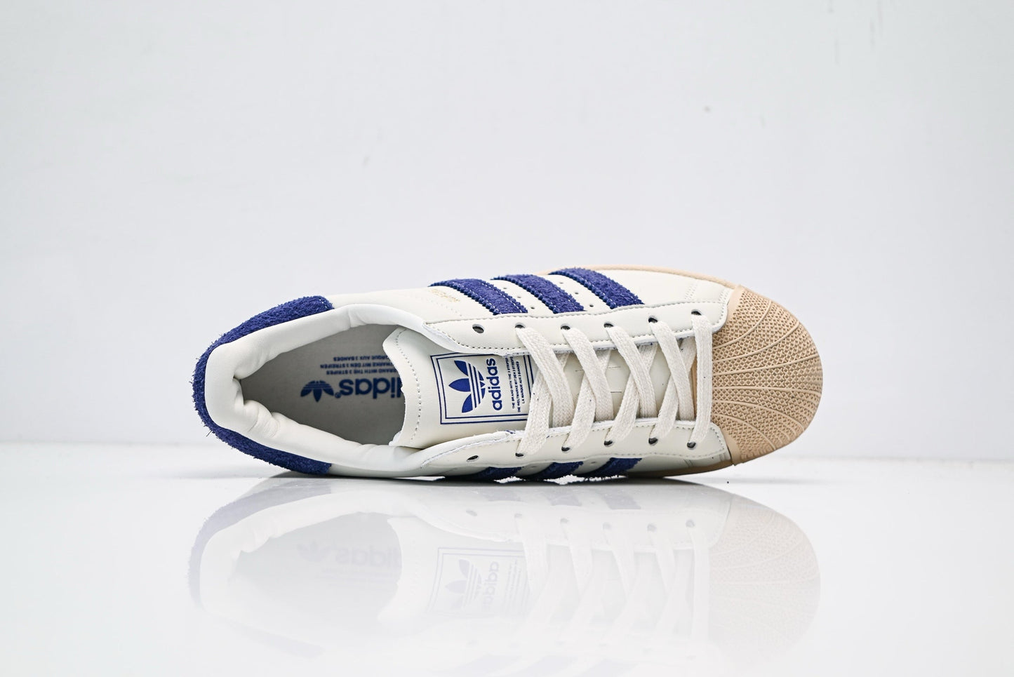 adidas Originals Superstar – Off-White Leather with Royal Blue Terry-Cloth 3-Stripes & Vintage Beige Shell Toe