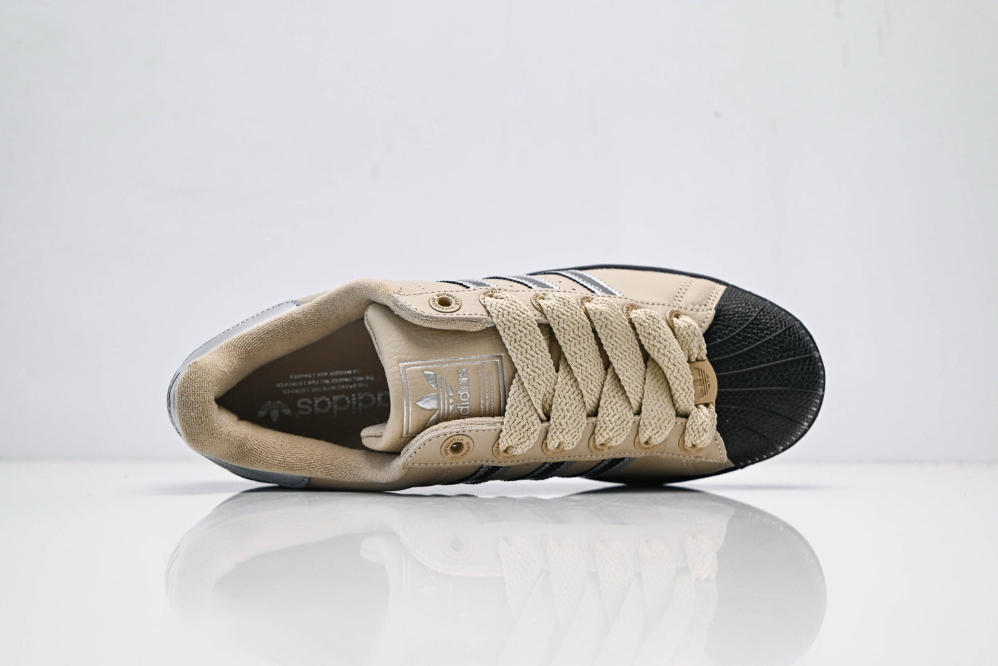 adidas Originals Superstar – Beige Upper with Silver 3-Stripes & Black Shell Toe