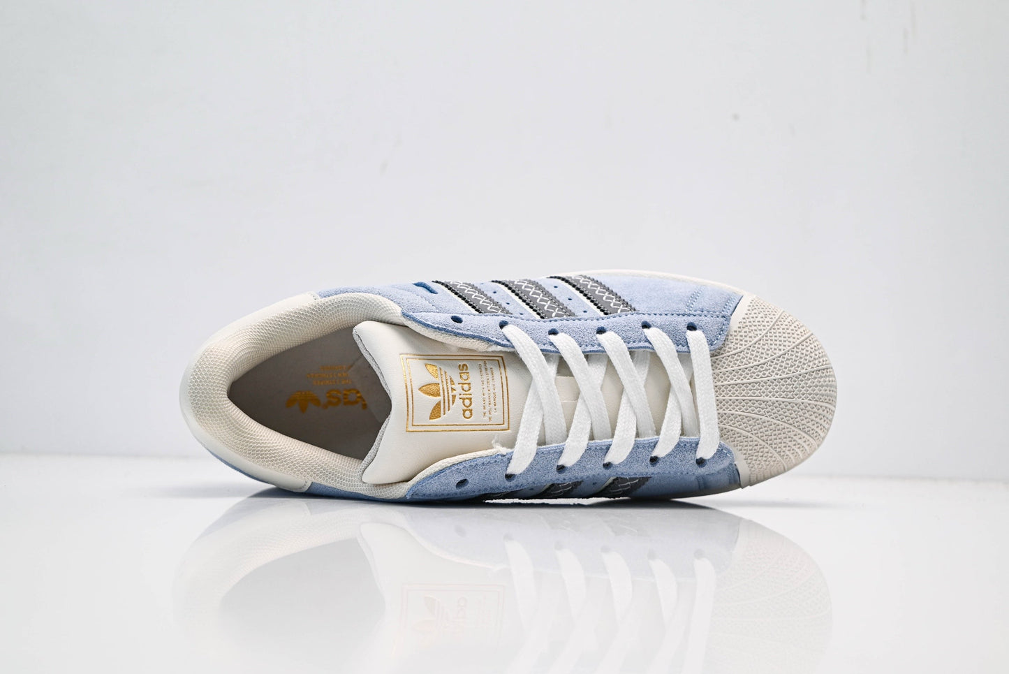adidas Originals Superstar – Light Blue Suede Upper with Off-White Shell Toe