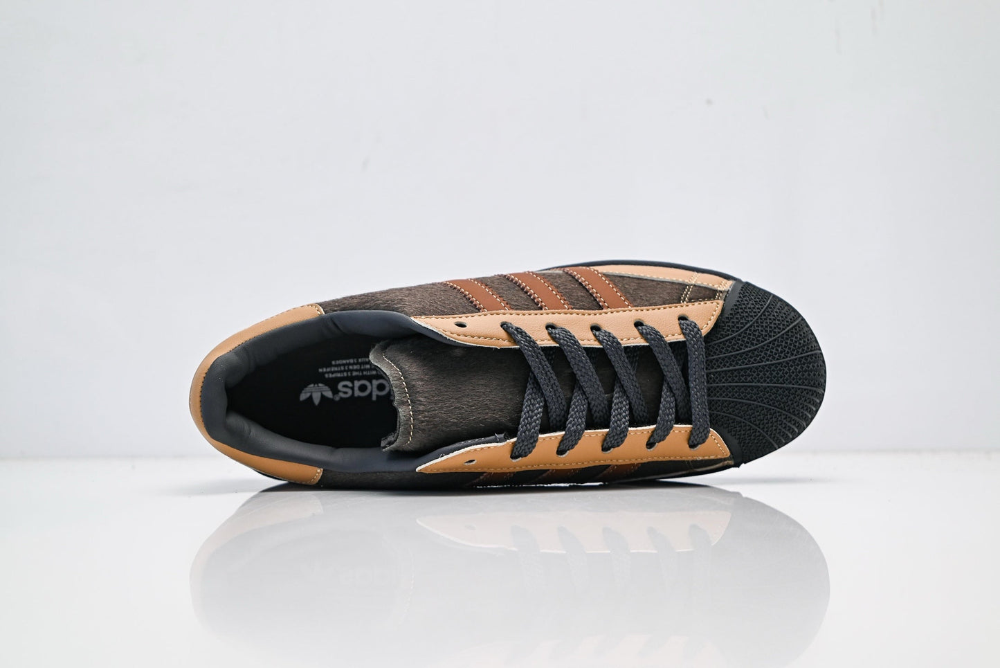 adidas Originals Superstar – Tan Caramel & Dark Brown Faux Fur with Russet 3-Stripes Shell Toe