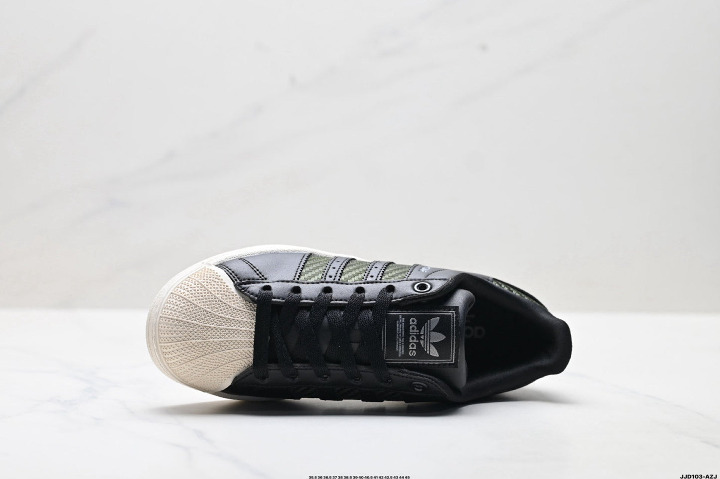 adidas Originals Superstar — Black & Olive-Green Woven | Off-White Shell Toe