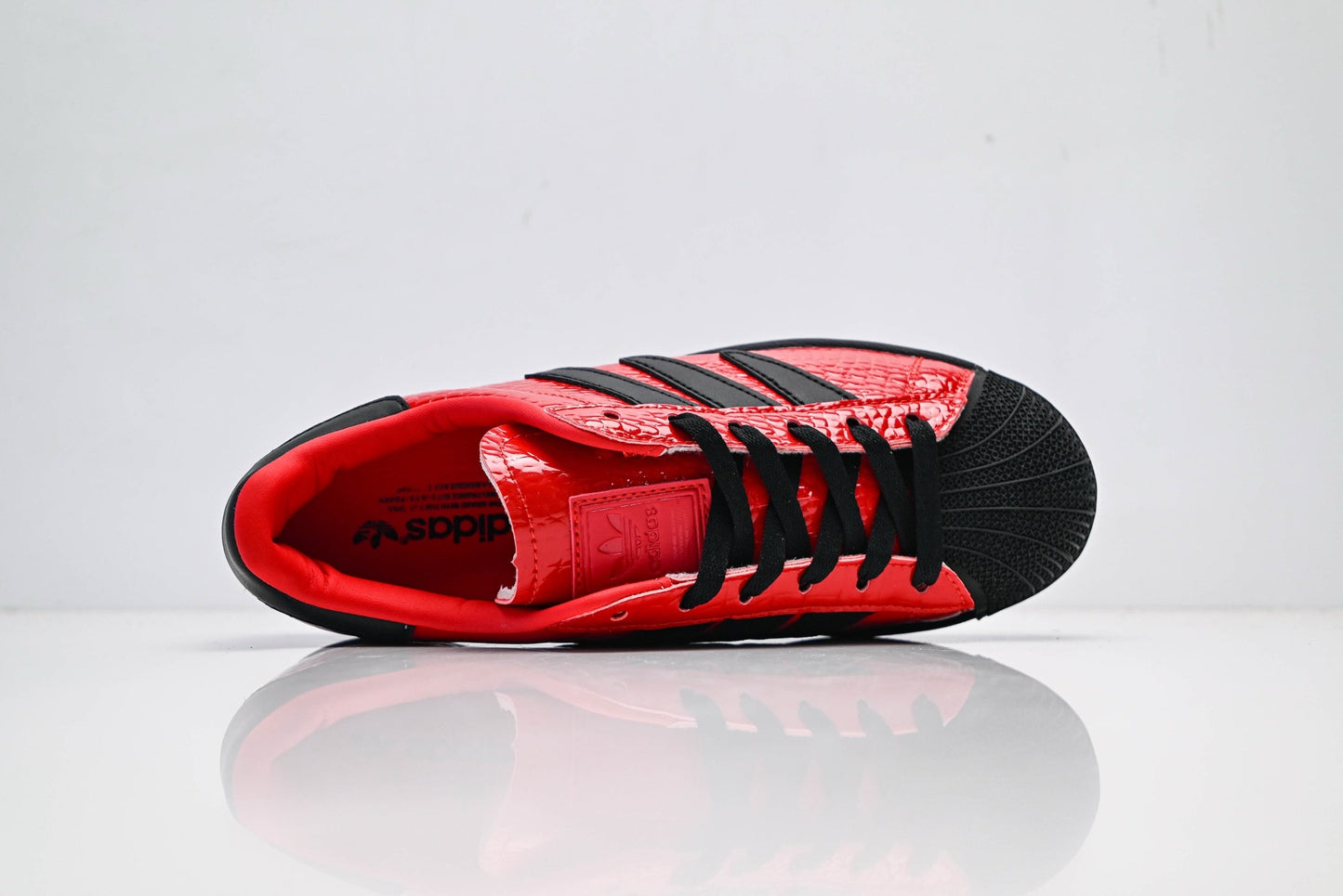 adidas Originals Superstar – Red Croc-Embossed Upper with Black 3-Stripes & Shell Toe