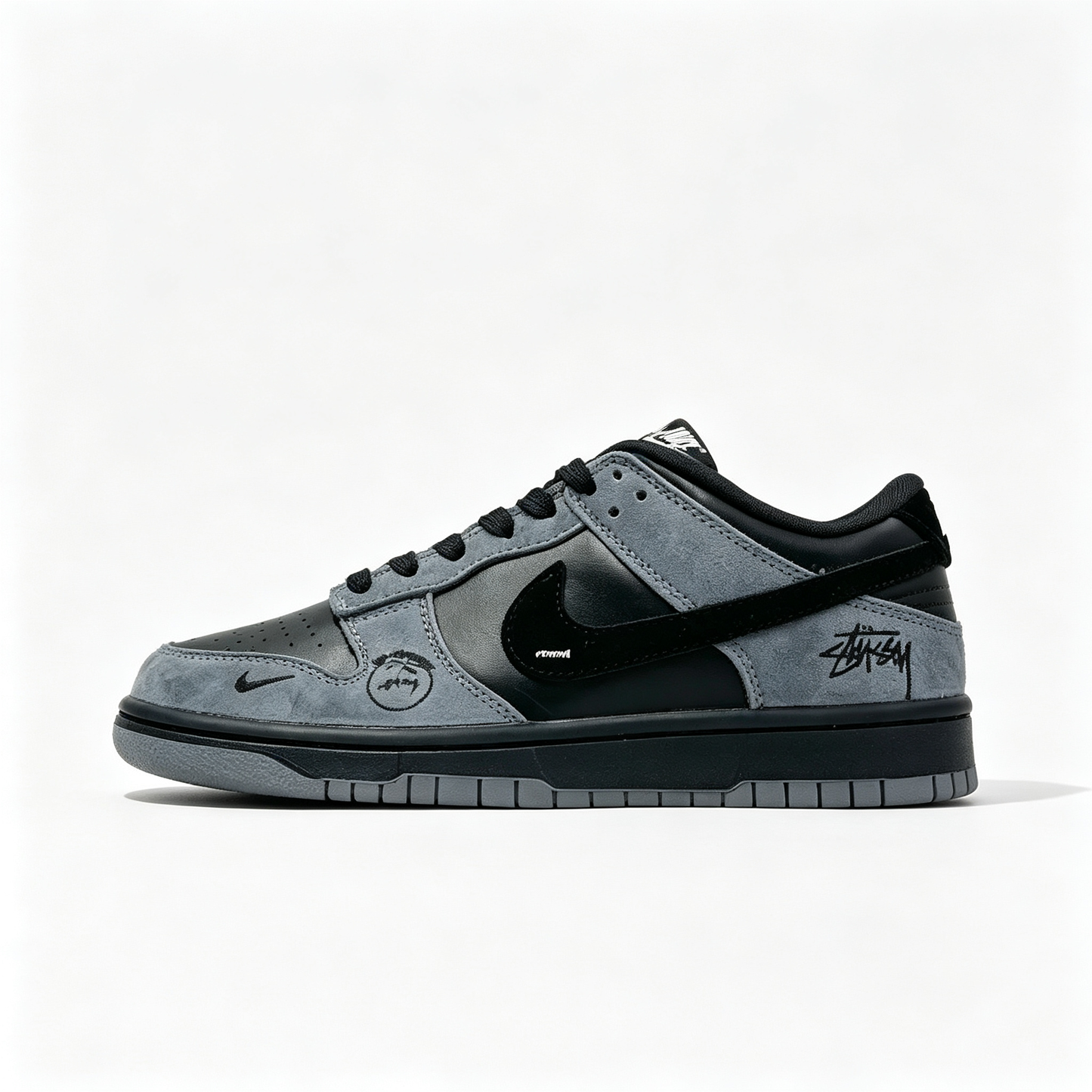 Nike Dunk Low 'Charcoal & Black' – Custom Printed Suede Sneakers