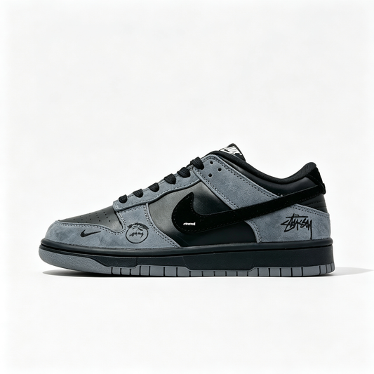 Nike Dunk Low 'Charcoal & Black' – Custom Printed Suede Sneakers