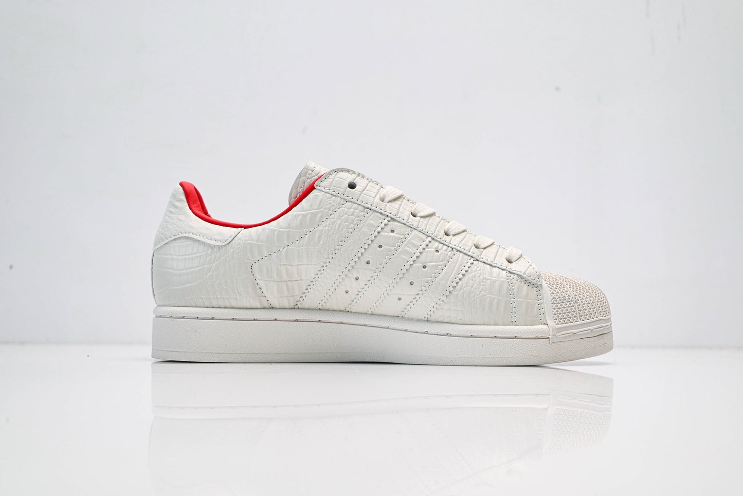 adidas Originals Superstar – White Croc-Embossed Upper with Red Lining & White Shell Toe