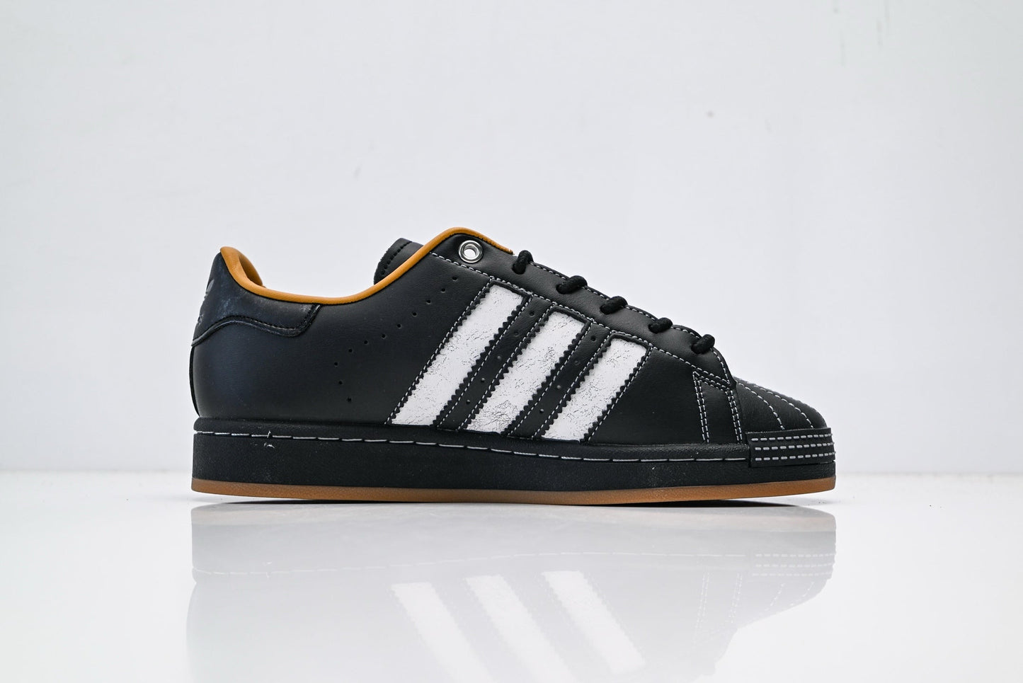 adidas Originals Superstar – Black & White with Tan Accents & Gum Brown Shell Toe