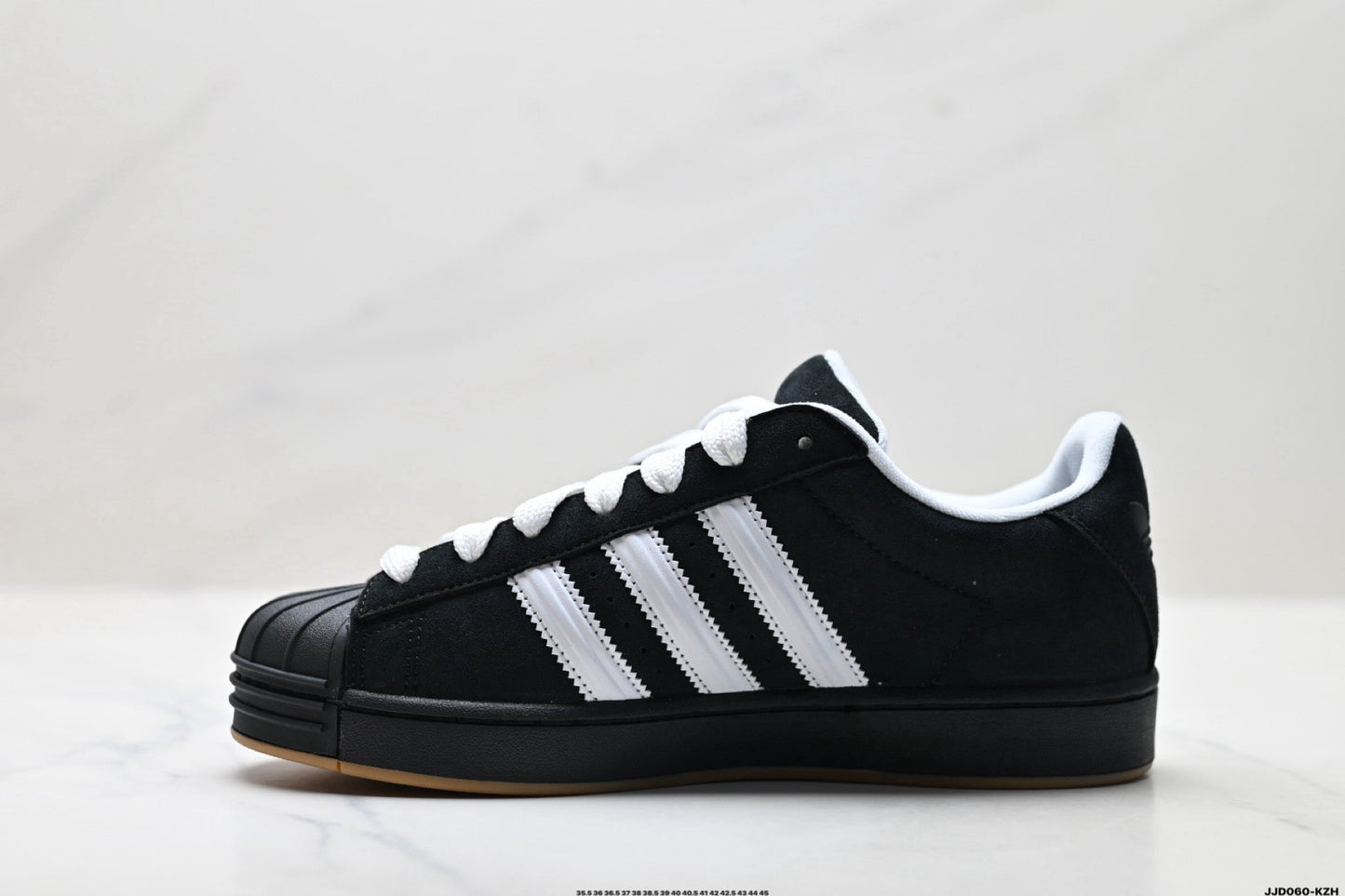 adidas Originals Superstar — Black Suede & White | Gum Shell Toe