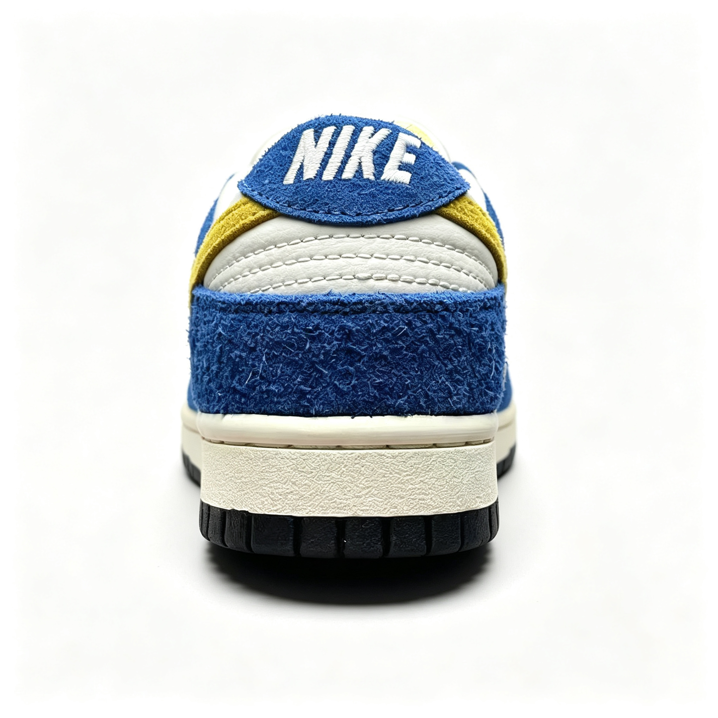 Nike Dunk Low Sneakers – White / Blue / Yellow | Suede & Embossed Heel