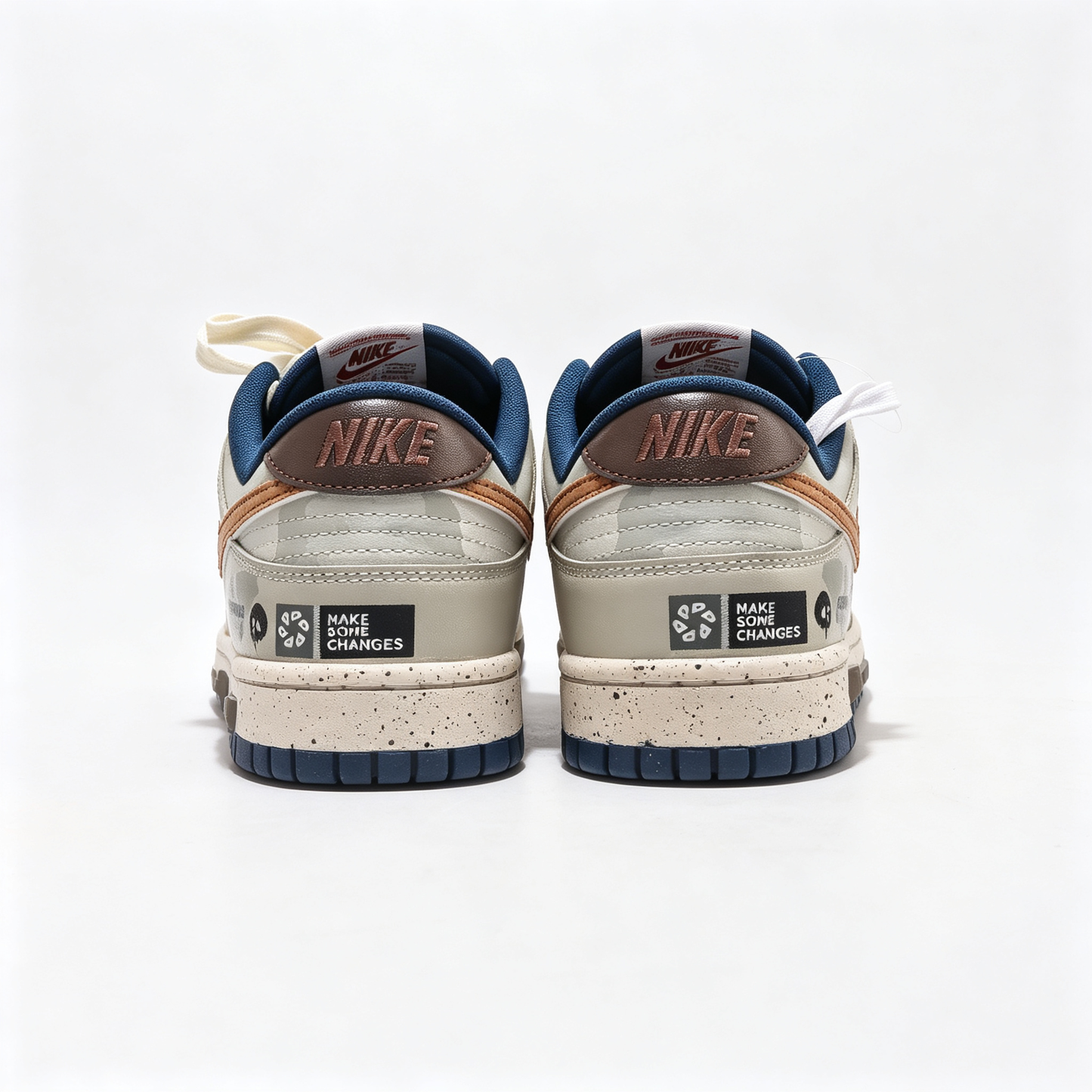 Nike Dunk Low Custom — Beige Camo / Cork Swoosh / Brown Canvas / Navy Outsole
