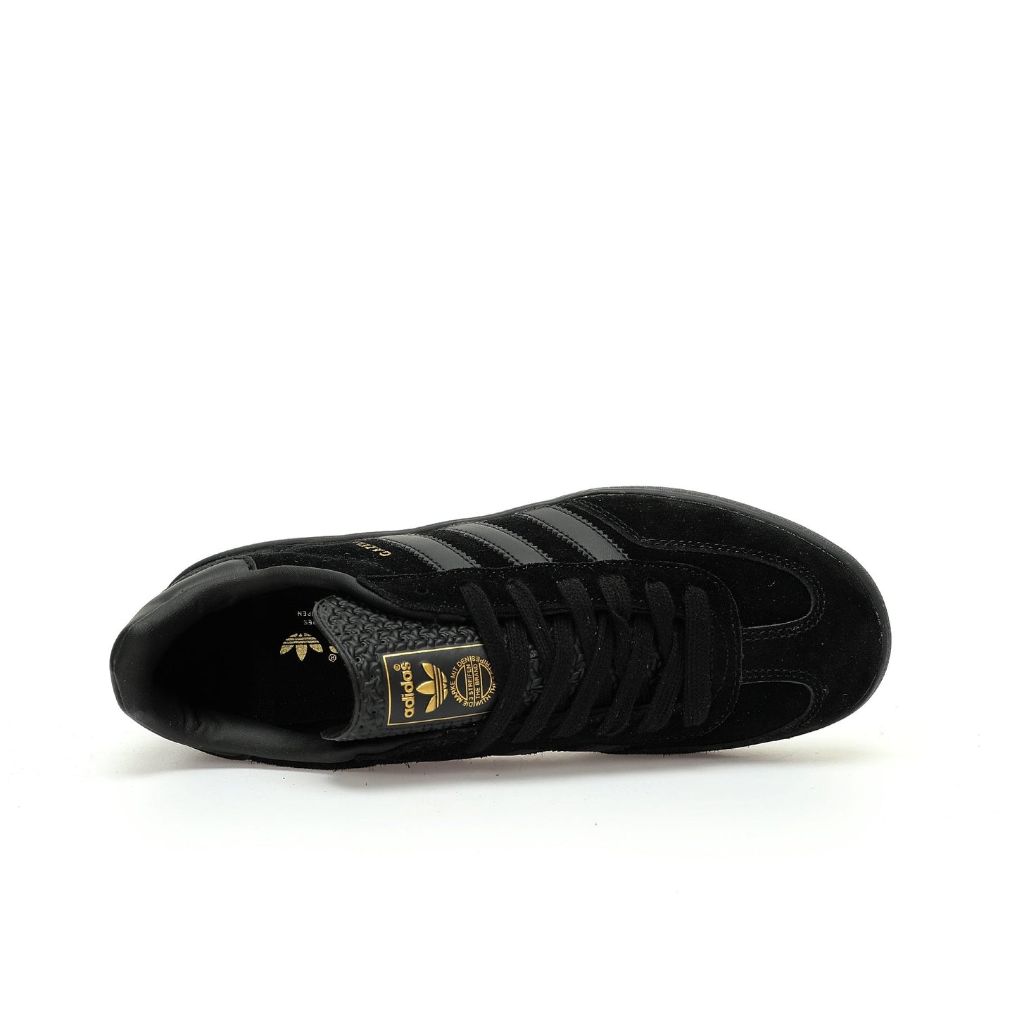 Adidas Originals Gazelle Indoor – All-Black / Gold Logo Suede Low-Top Sneakers