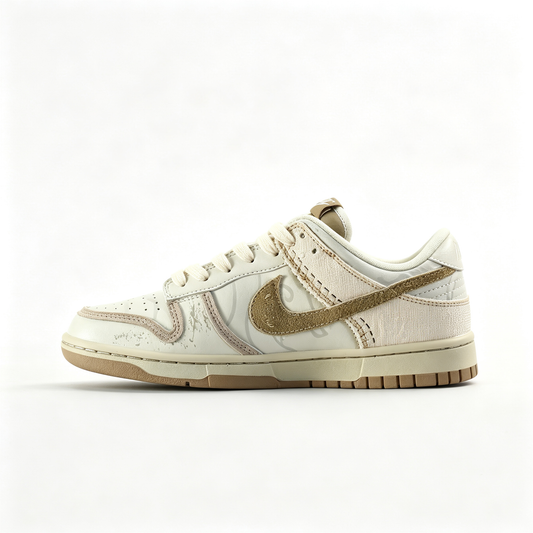 Nike Dunk Low Custom — Cream / Off-White / Beige Canvas / Metallic Gold Swoosh