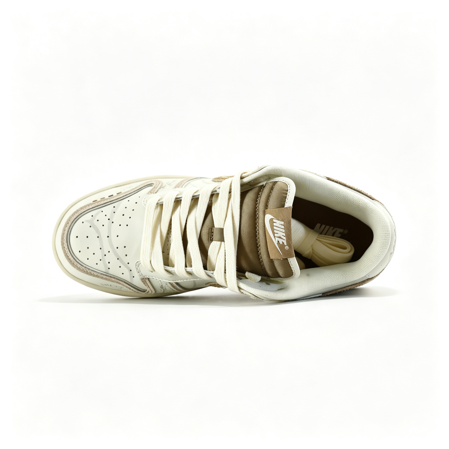 Nike Dunk Low Custom — Cream / Off-White / Beige Canvas / Metallic Gold Swoosh