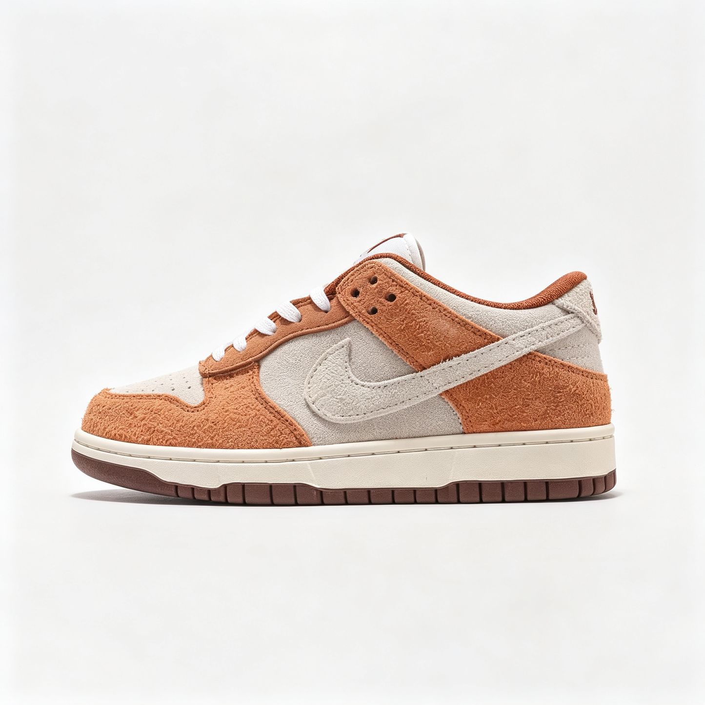 Nike Dunk Low — Off-White x Rust Orange / Dark Brown Suede