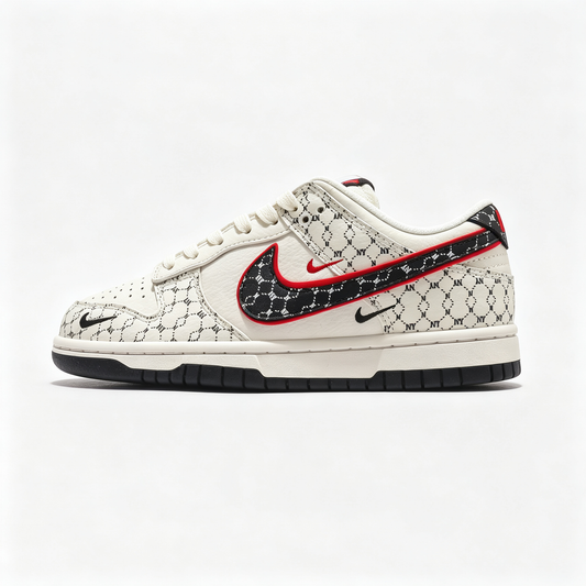Nike Dunk Low 'Monogram' – Custom Cream Off-White & Black with Red Outline Sneakers