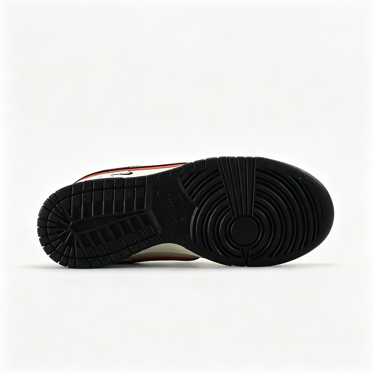 Nike Dunk Low Custom — Cream / Off-White / Black Monogram Print / Red Outline