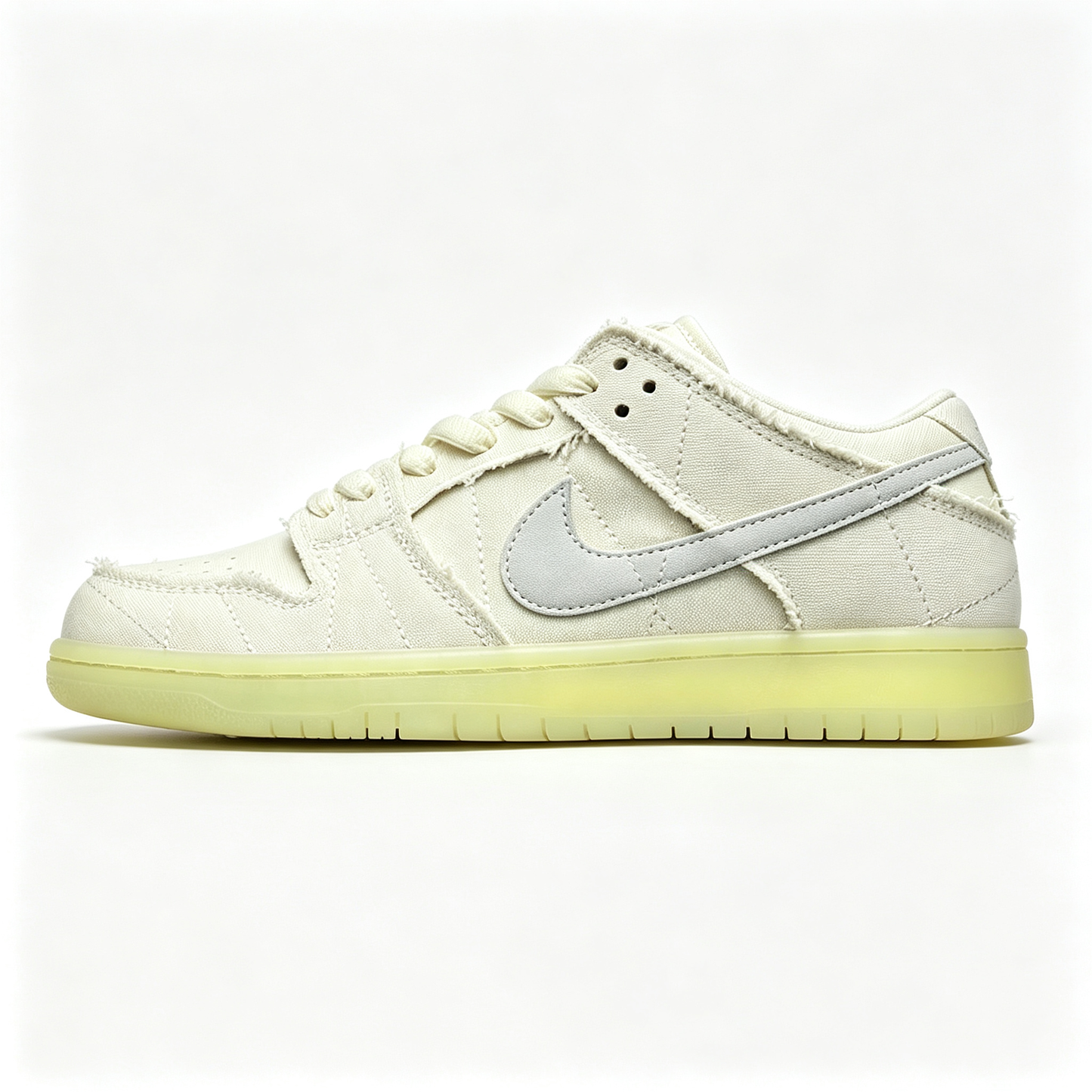 Nike Dunk Low Sneakers – Cream / Off-White | Frayed Canvas & Translucent Sole