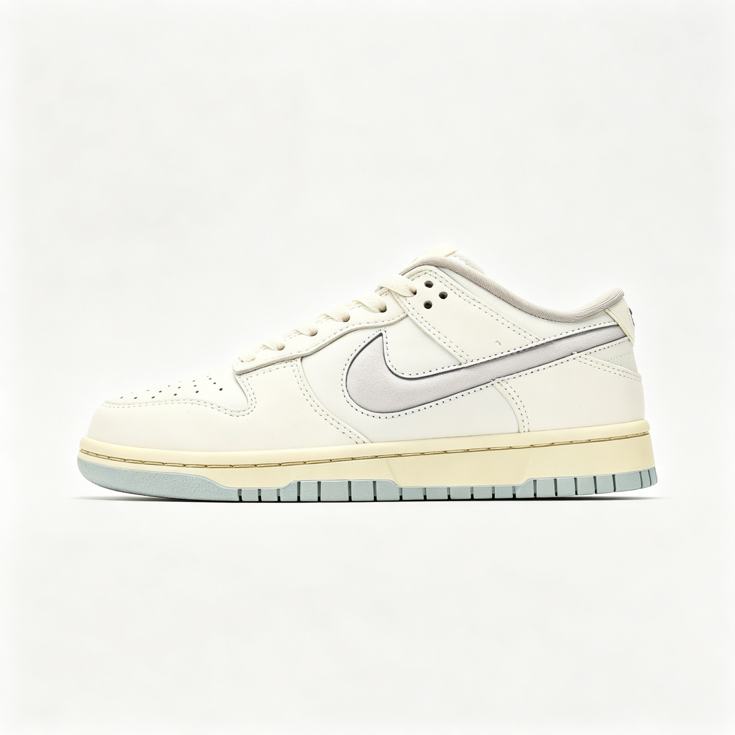 Nike Dunk Low — Cream / Off-White / Light Grey Swoosh / Pale Blue Outsole