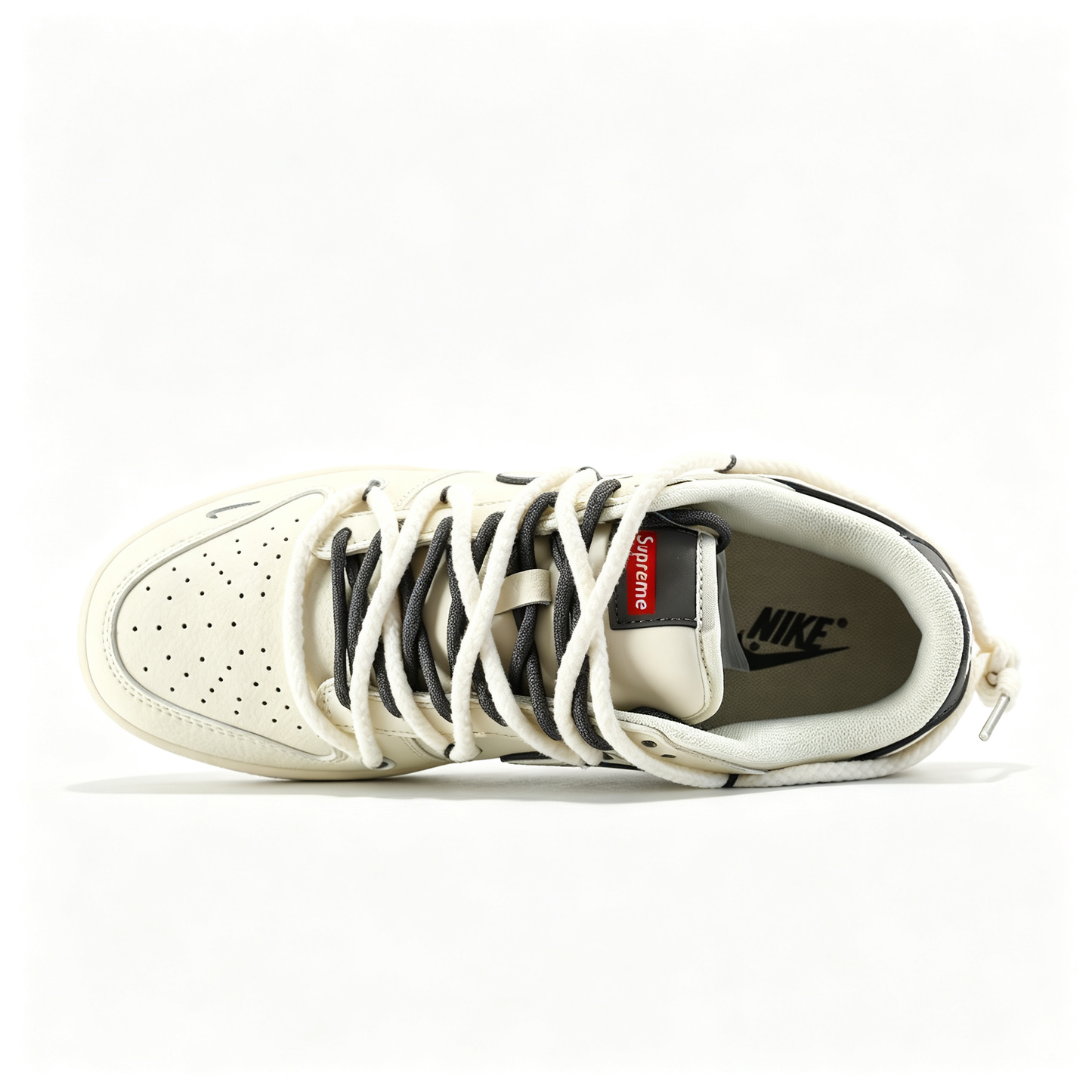 Nike Dunk Low Custom — Cream / Off-White / Dark Grey Outline / Deconstructed Drawstring