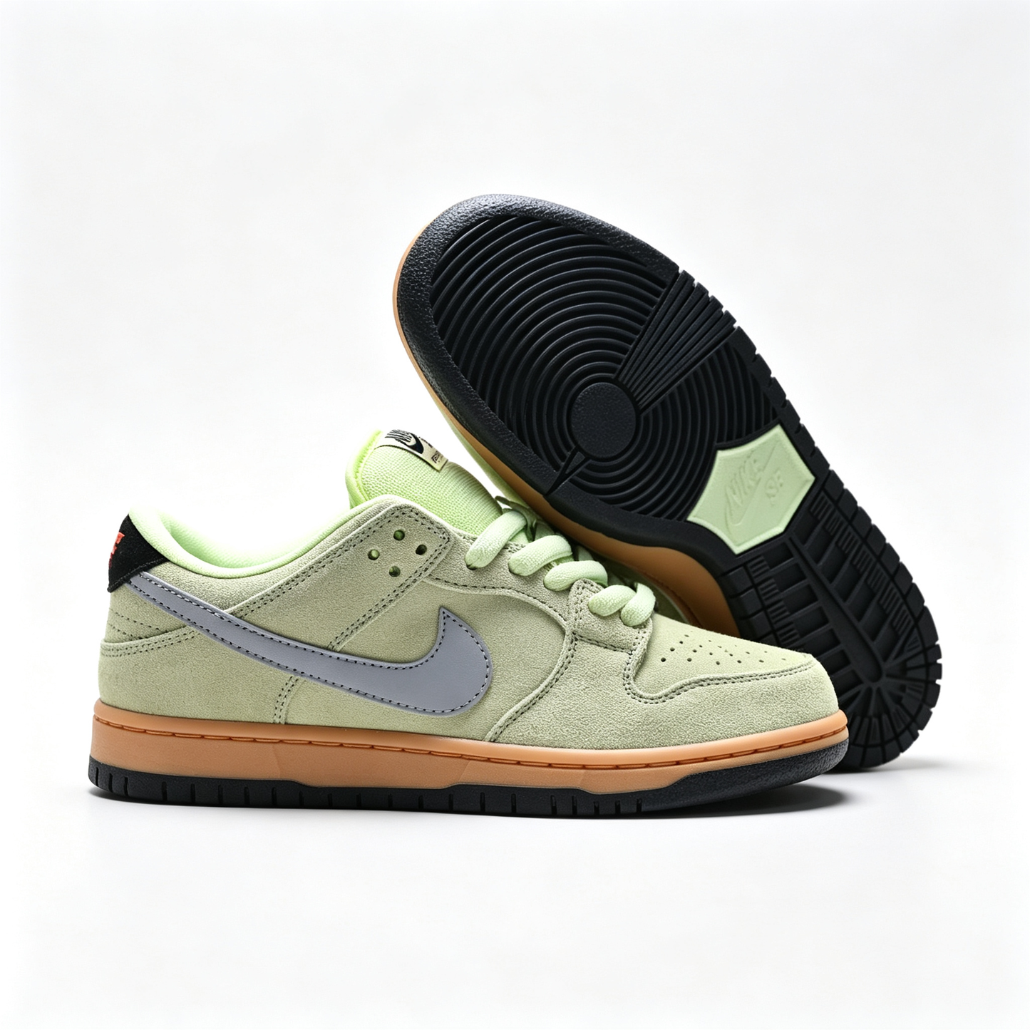 Nike Dunk Low — Pale Lime Green Suede / Gum Bottom