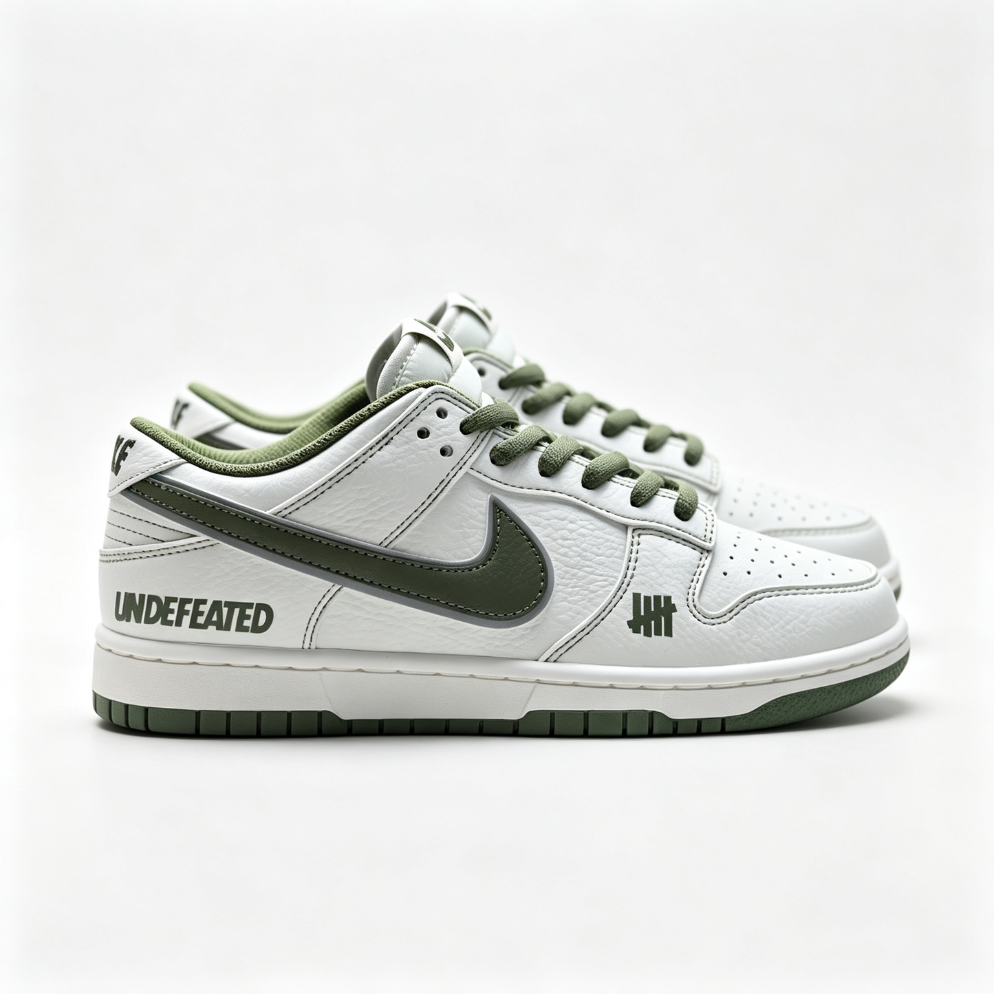 Nike Dunk Low — White / Olive Green Swoosh / Leather