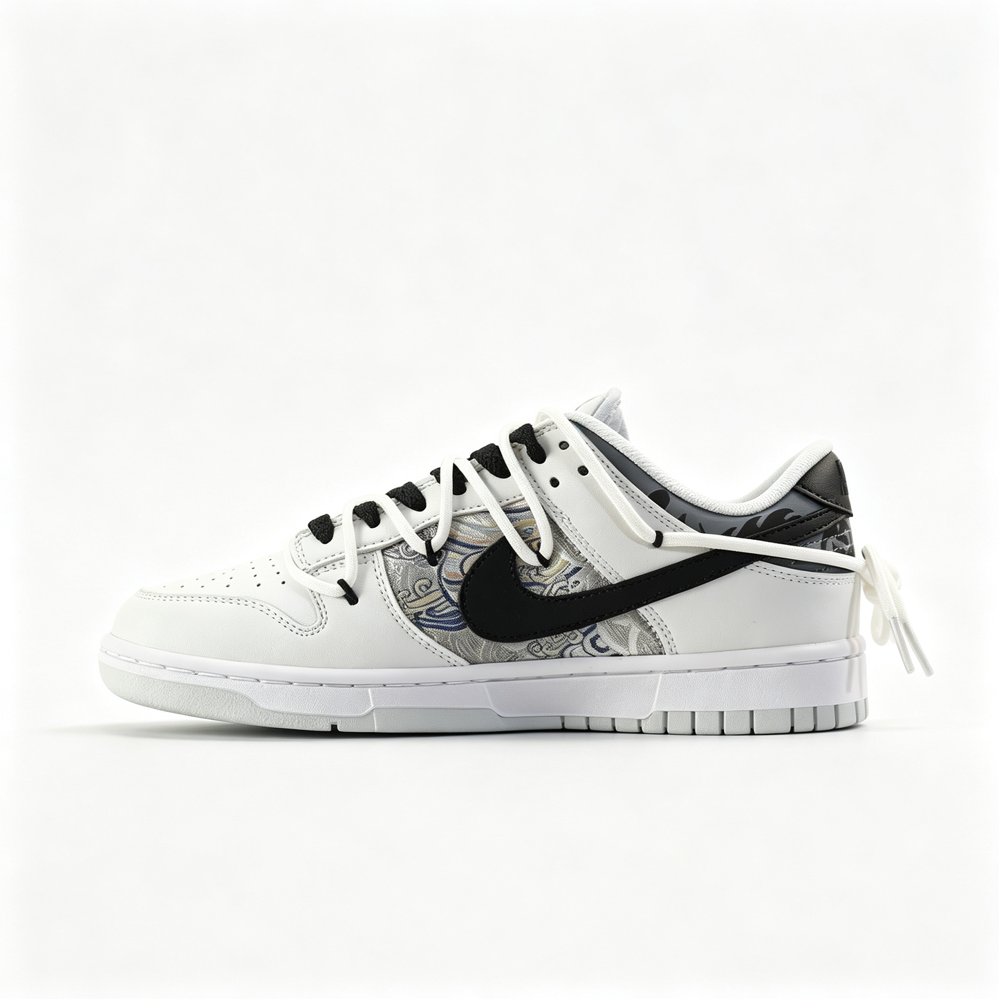 Nike Dunk Low 'Eastern' – Custom White & Black Chinese-Style Pattern Deconstructed Sneakers