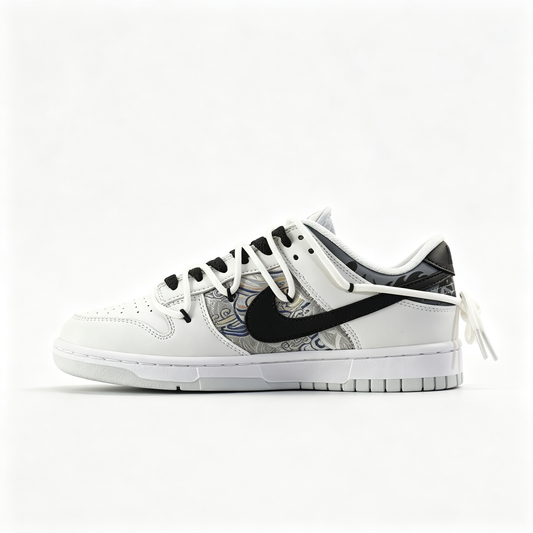 Nike Dunk Low 'Eastern' – Custom White & Black Chinese-Style Pattern Deconstructed Sneakers