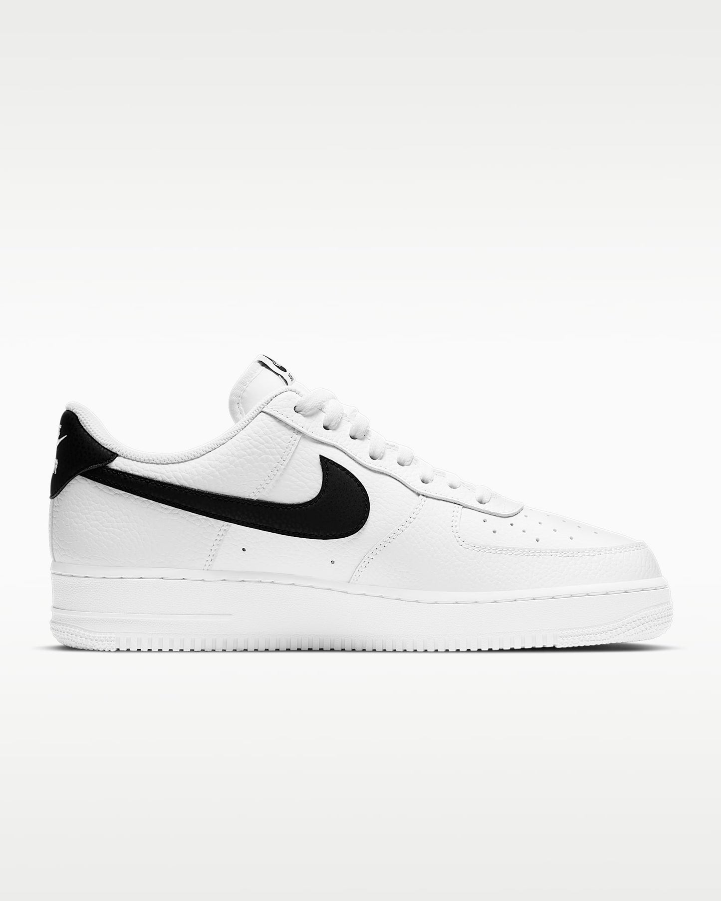 Nike Air Force 1 '07 White Pebbled Leather Black Swoosh Sneakers