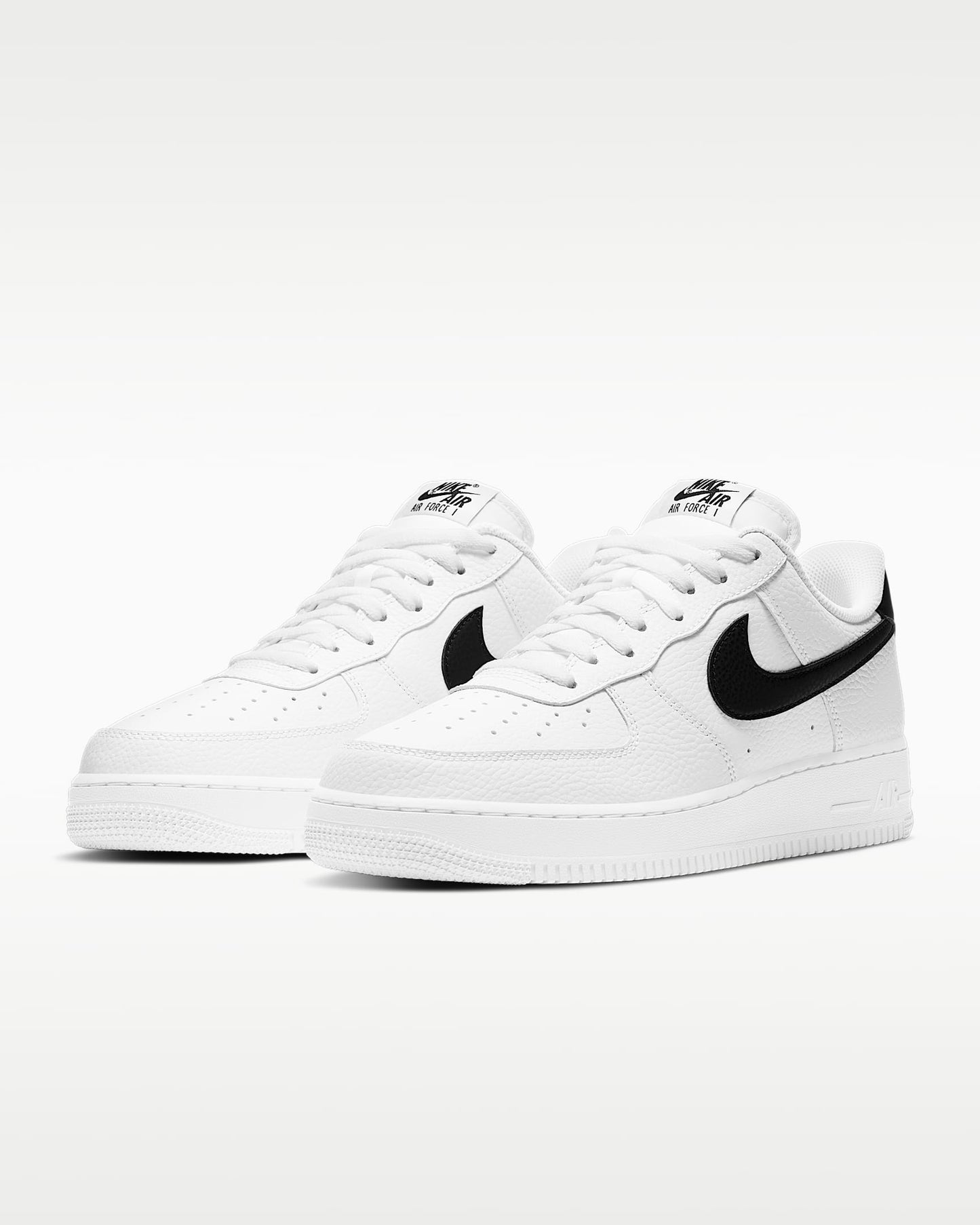 Nike Air Force 1 '07 White Pebbled Leather Black Swoosh Sneakers