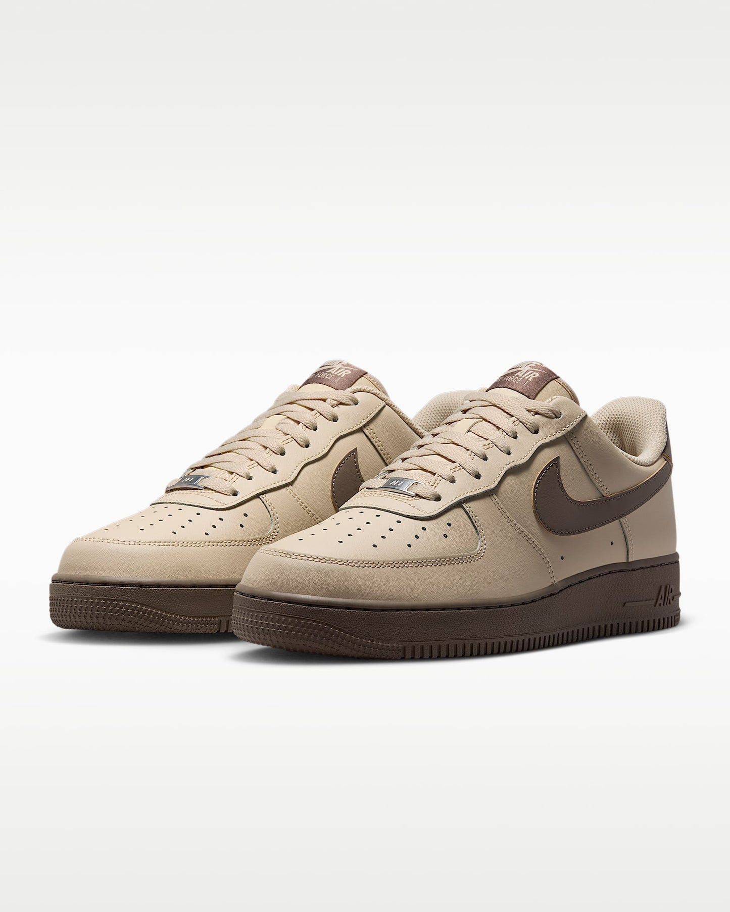 Nike Air Force 1 '07 Beige Dark Brown Swoosh Sneakers