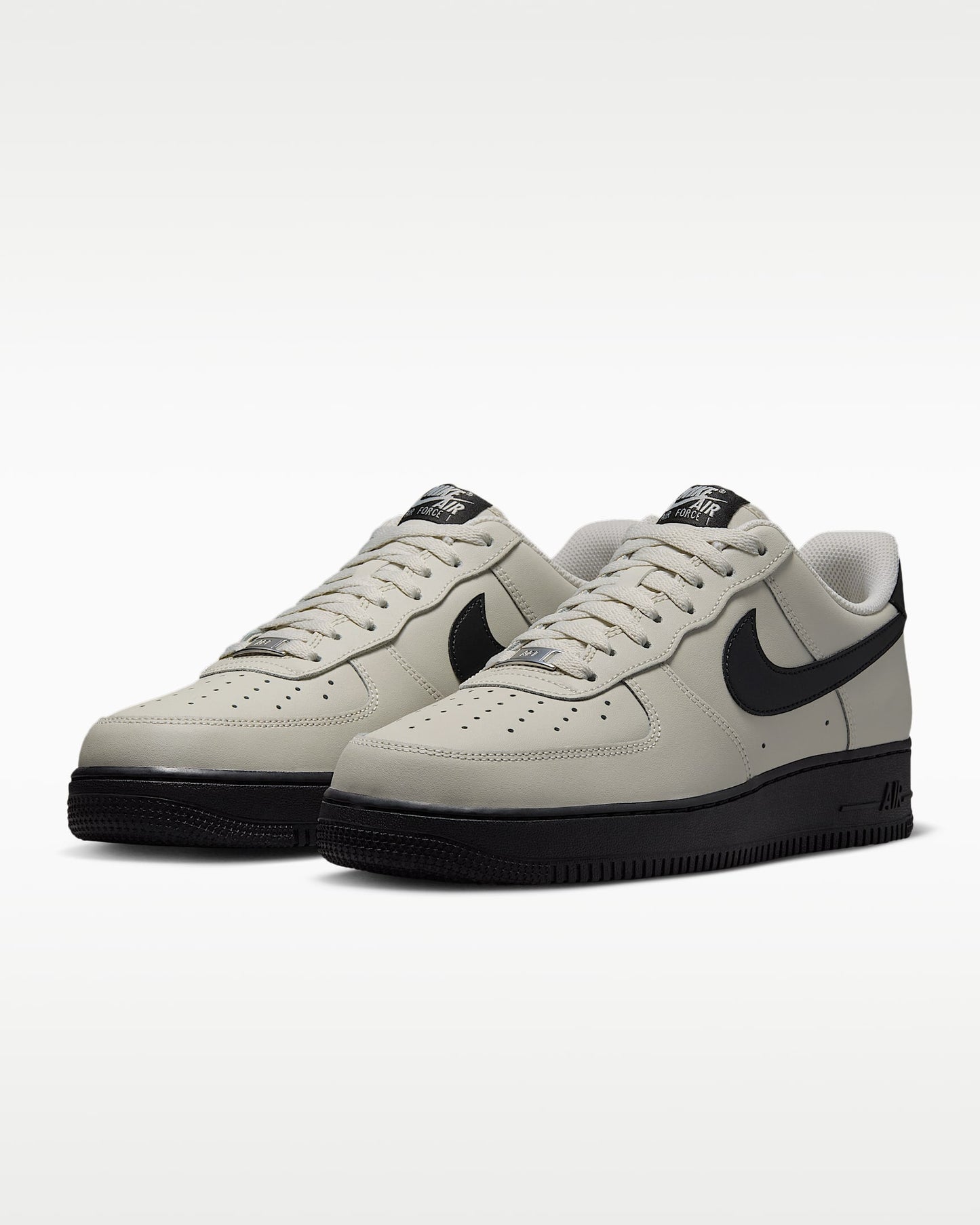Nike Air Force 1 '07 Light Bone Black Swoosh Sneakers