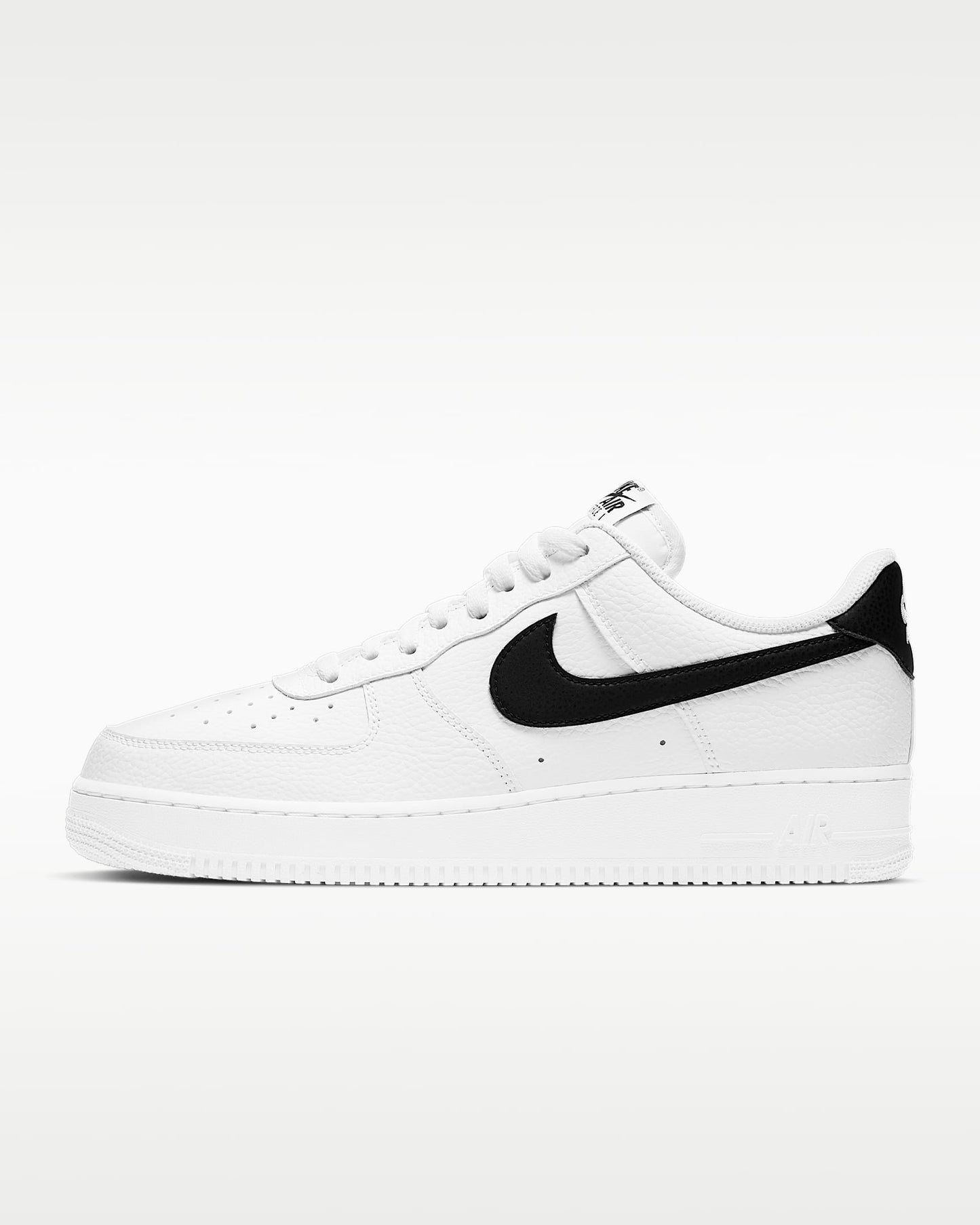 Nike Air Force 1 '07 White Pebbled Leather Black Swoosh Sneakers