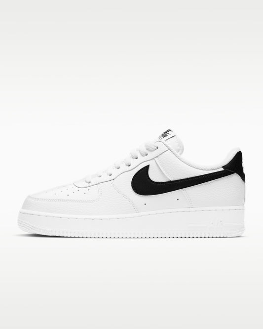 Nike Air Force 1 '07 White Pebbled Leather Black Swoosh Sneakers