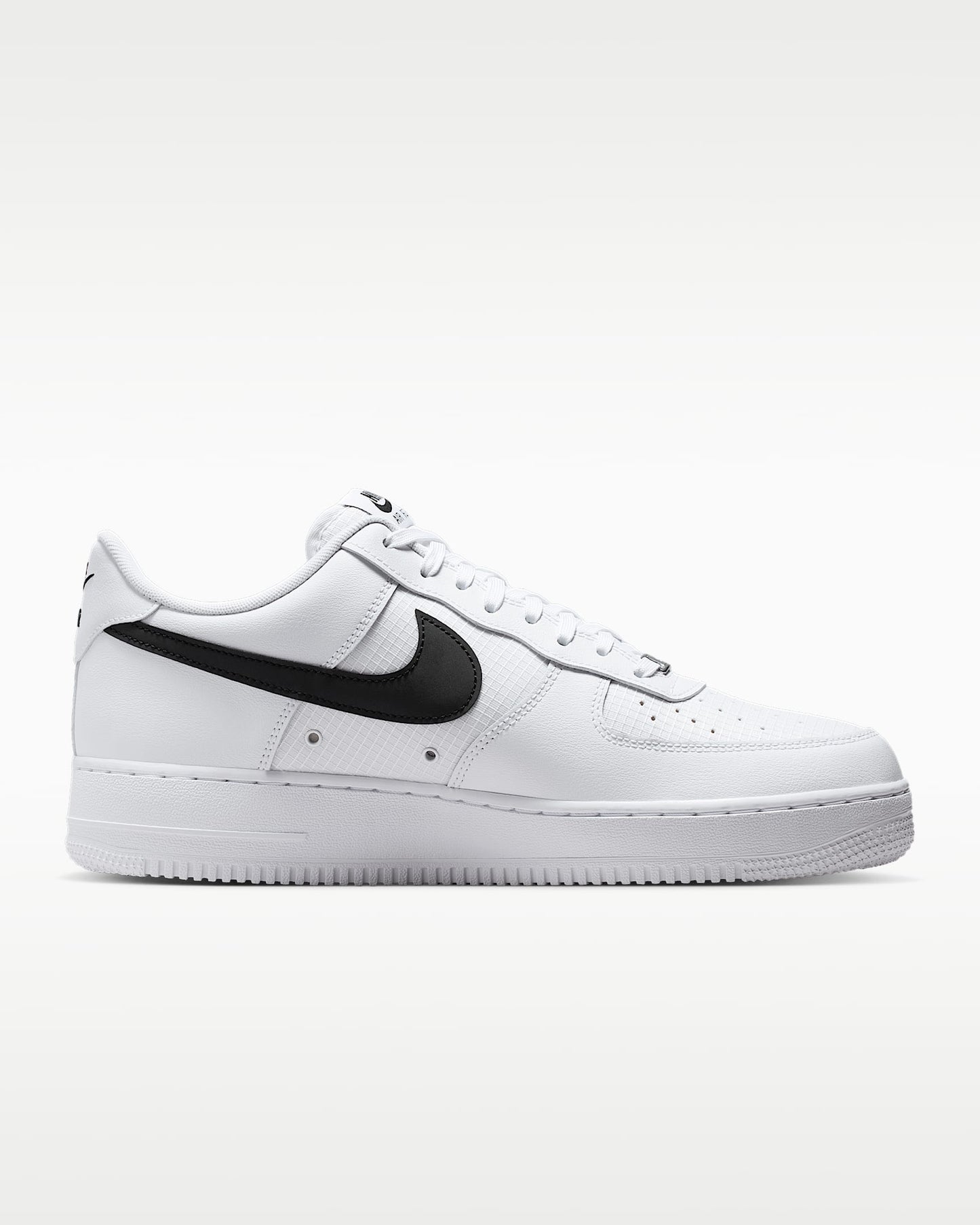 Nike Air Force 1 '07 LV8 White Grid Texture Black Swoosh Sneakers