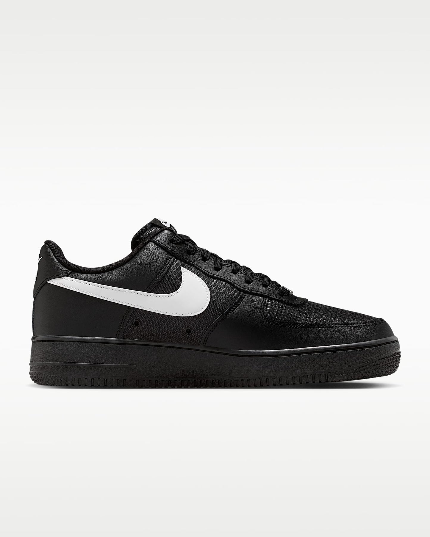 Nike Air Force 1 '07 LV8 Black Grid Texture White Swoosh Sneakers
