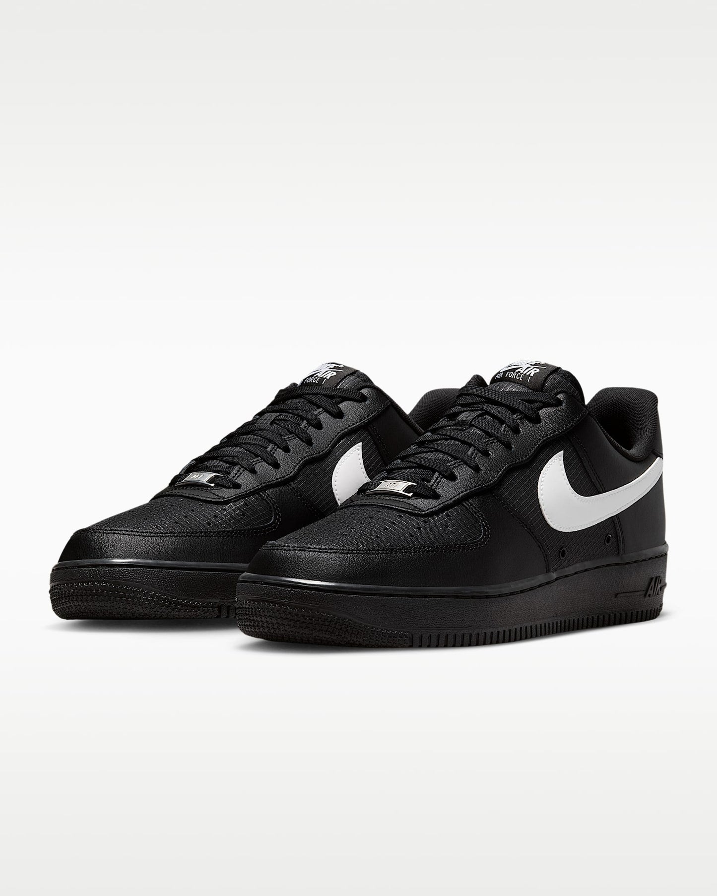 Nike Air Force 1 '07 LV8 Black Grid Texture White Swoosh Sneakers