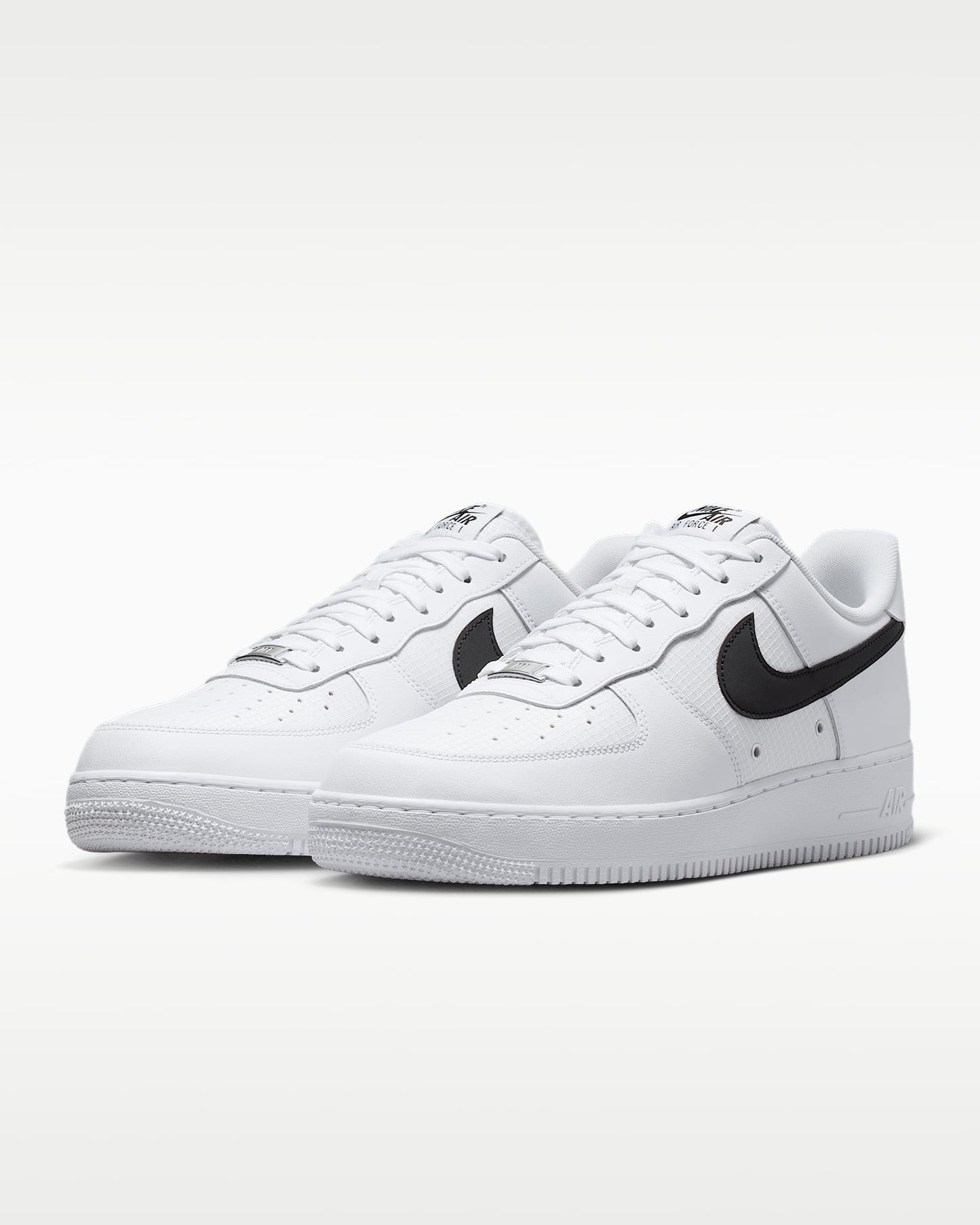 Nike Air Force 1 '07 LV8 White Grid Texture Black Swoosh Sneakers