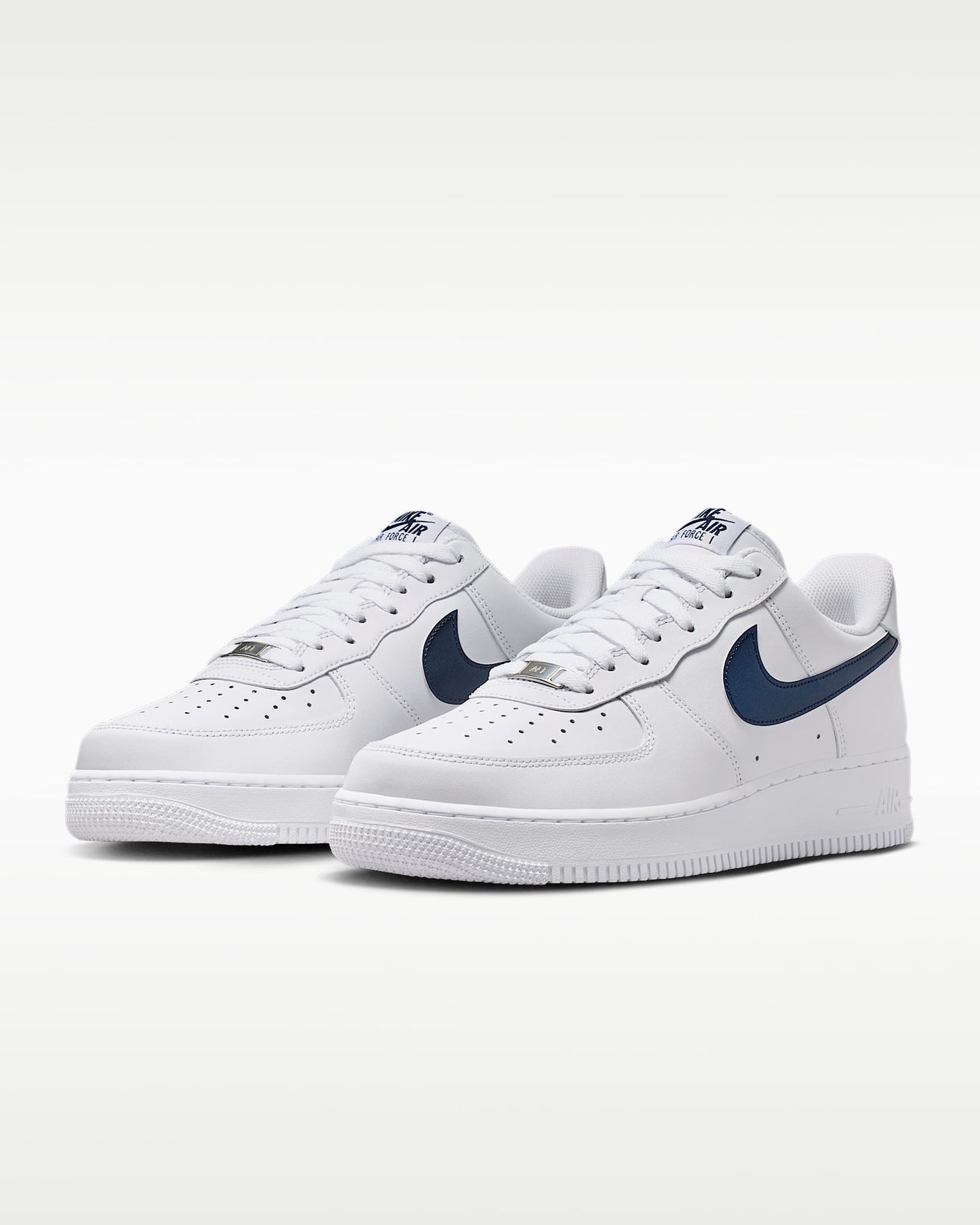 Nike Air Force 1 '07 White Navy Blue Satin Swoosh Sneakers