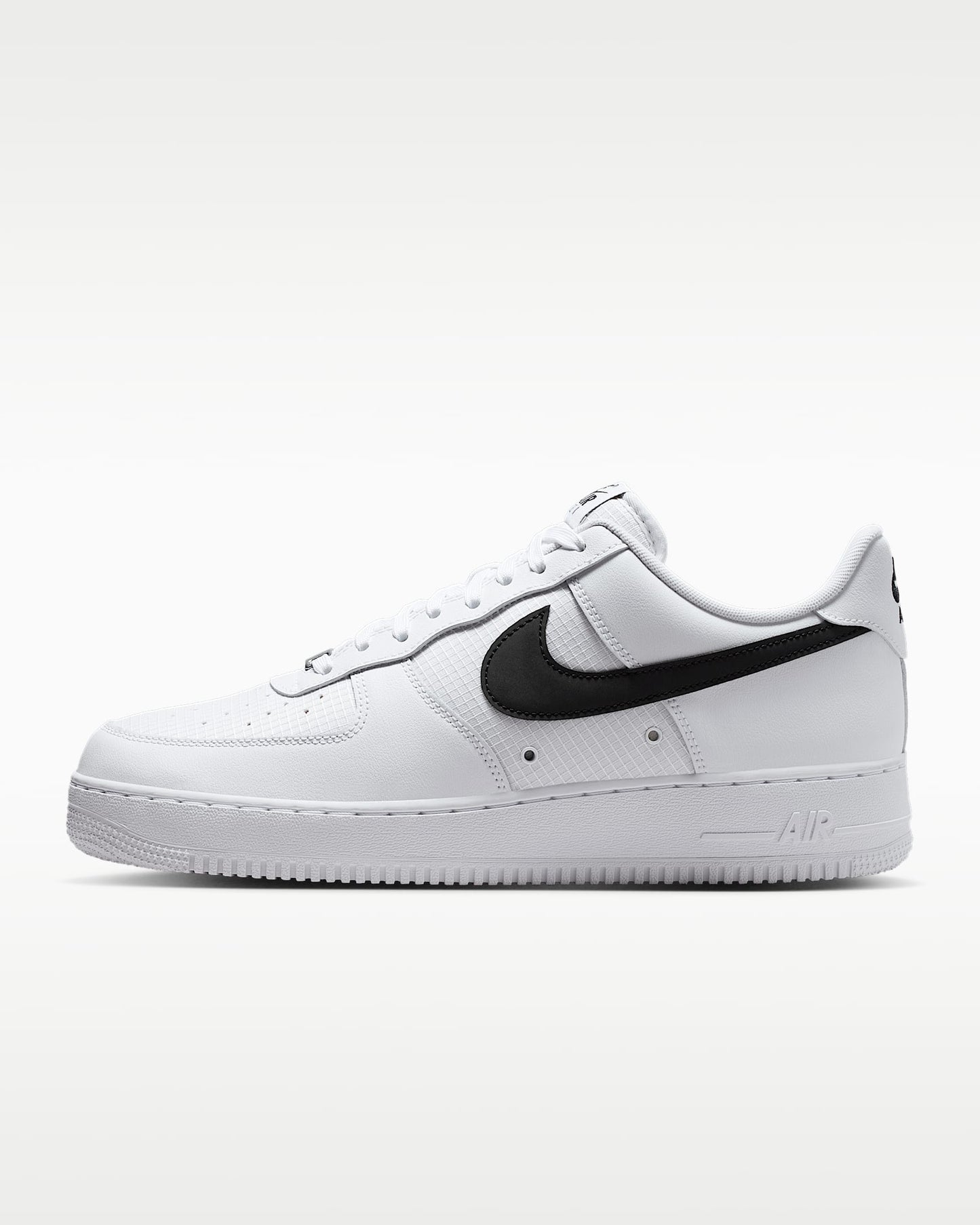 Nike Air Force 1 '07 LV8 White Grid Texture Black Swoosh Sneakers