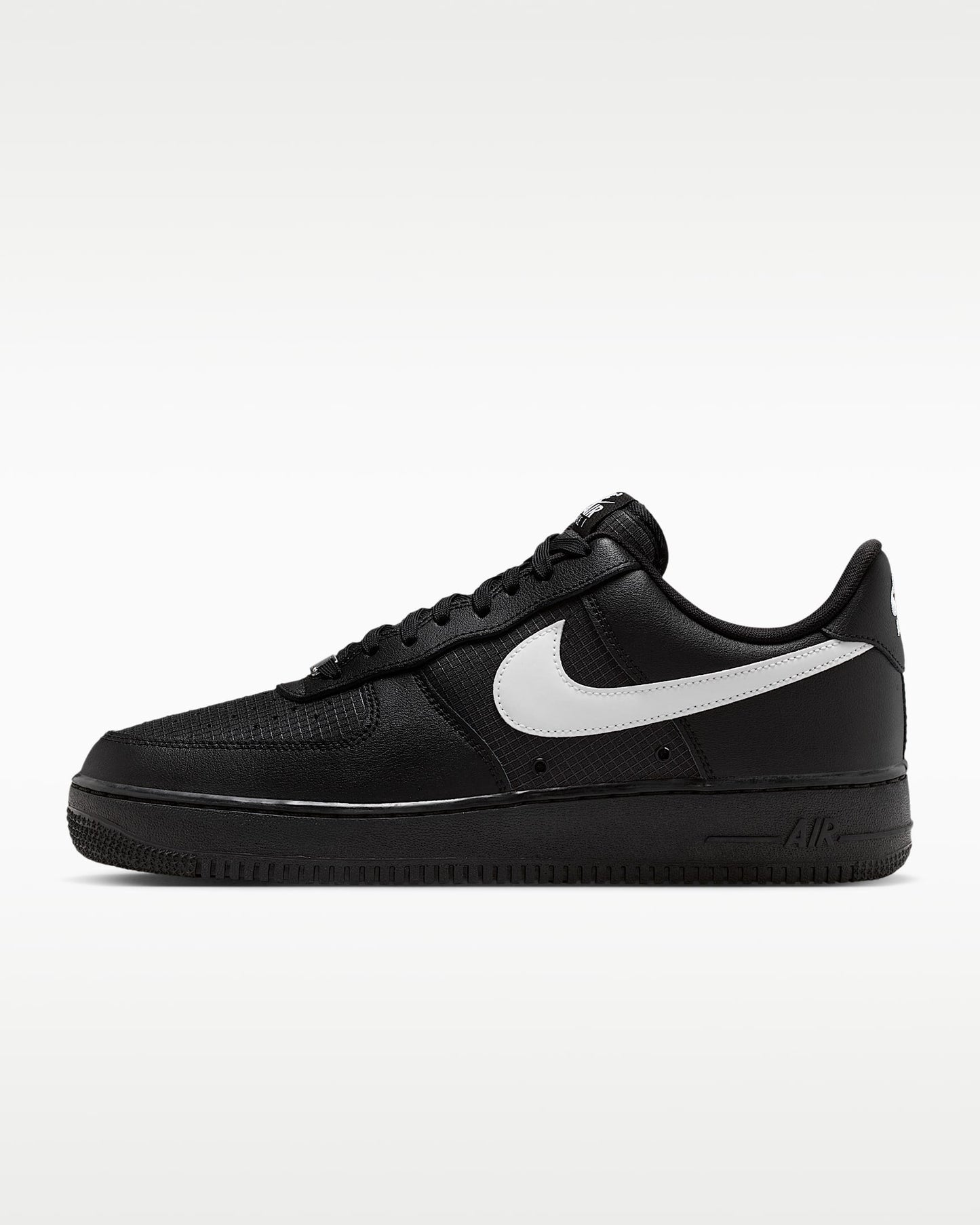 Nike Air Force 1 '07 LV8 Black Grid Texture White Swoosh Sneakers
