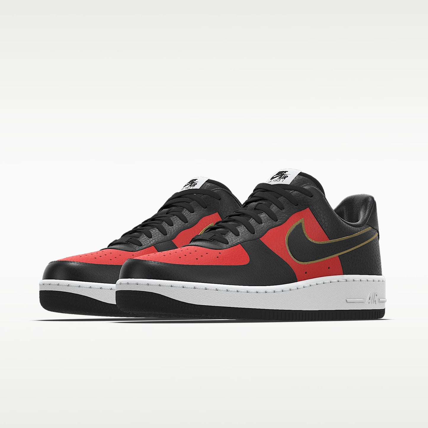 Nike Air Force 1 '07 Black Red Gold Outline Color-Block Sneakers