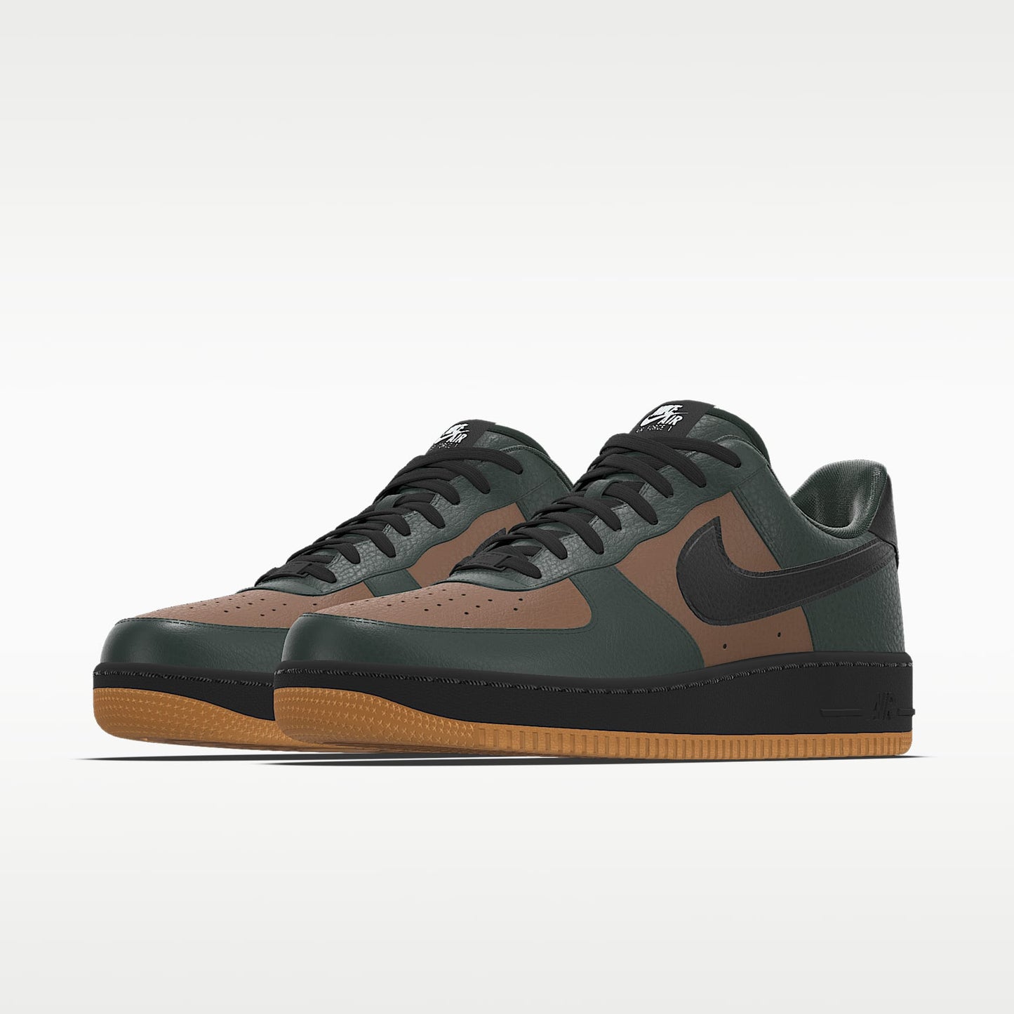 Nike Air Force 1 '07 Dark Green Brown Gum Sole Color-Block Sneakers