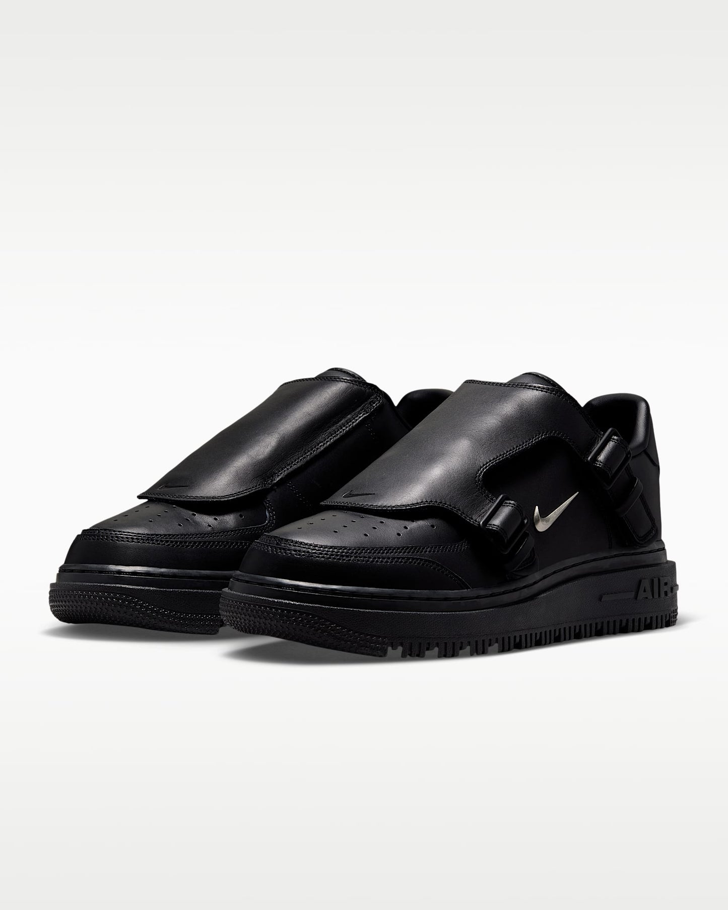 Nike Air Force 1 '07 Black Double Strap Metal Swoosh Sneakers
